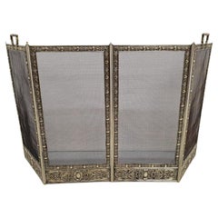 A Very Rare 19th Century Large Polished Brass Four Panel Folding Firescreen