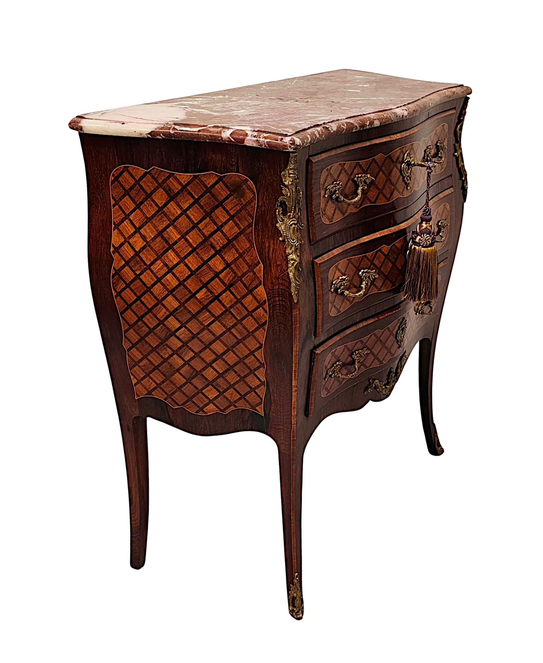 French A Very Rare 19th Century Marble Top Inlaid Ormolu Mounted Chest of Drawers For Sale