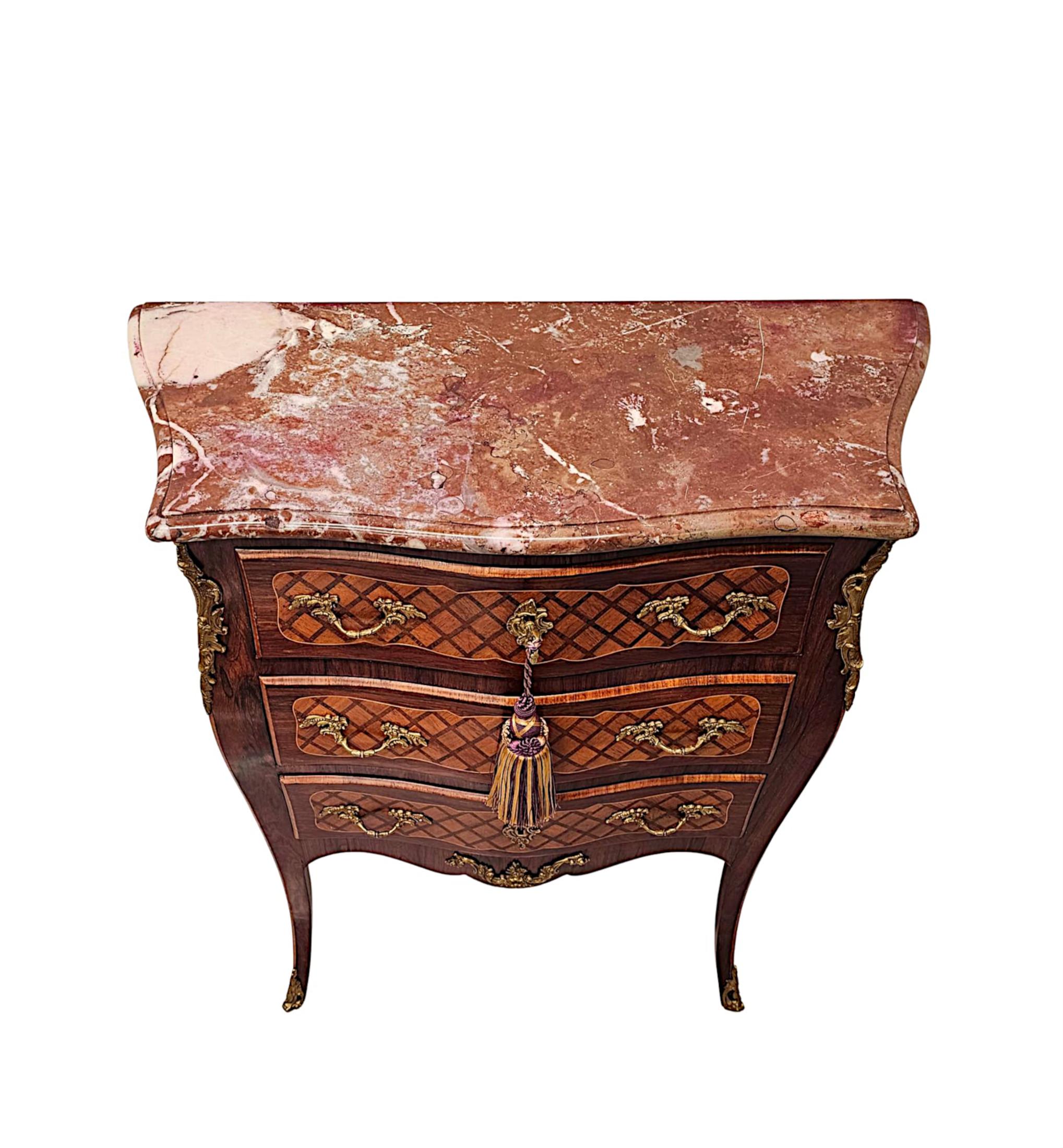 A Very Rare 19th Century Marble Top Inlaid Ormolu Mounted Chest of Drawers In Good Condition For Sale In Dublin, IE