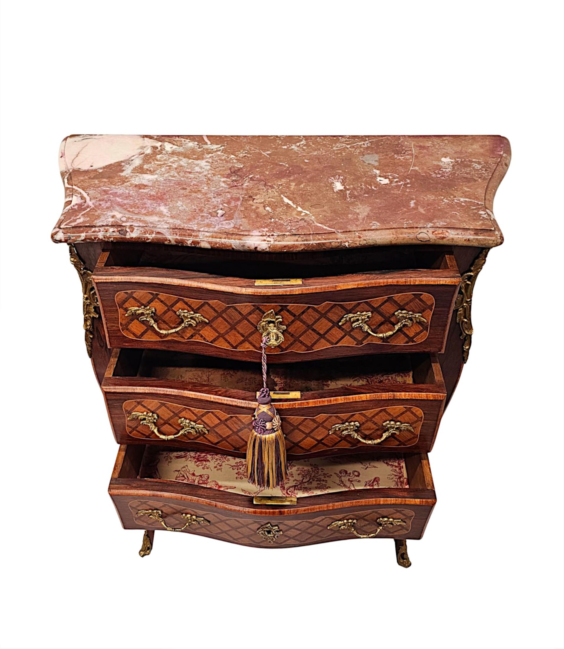A Very Rare 19th Century Marble Top Inlaid Ormolu Mounted Chest of Drawers For Sale 1