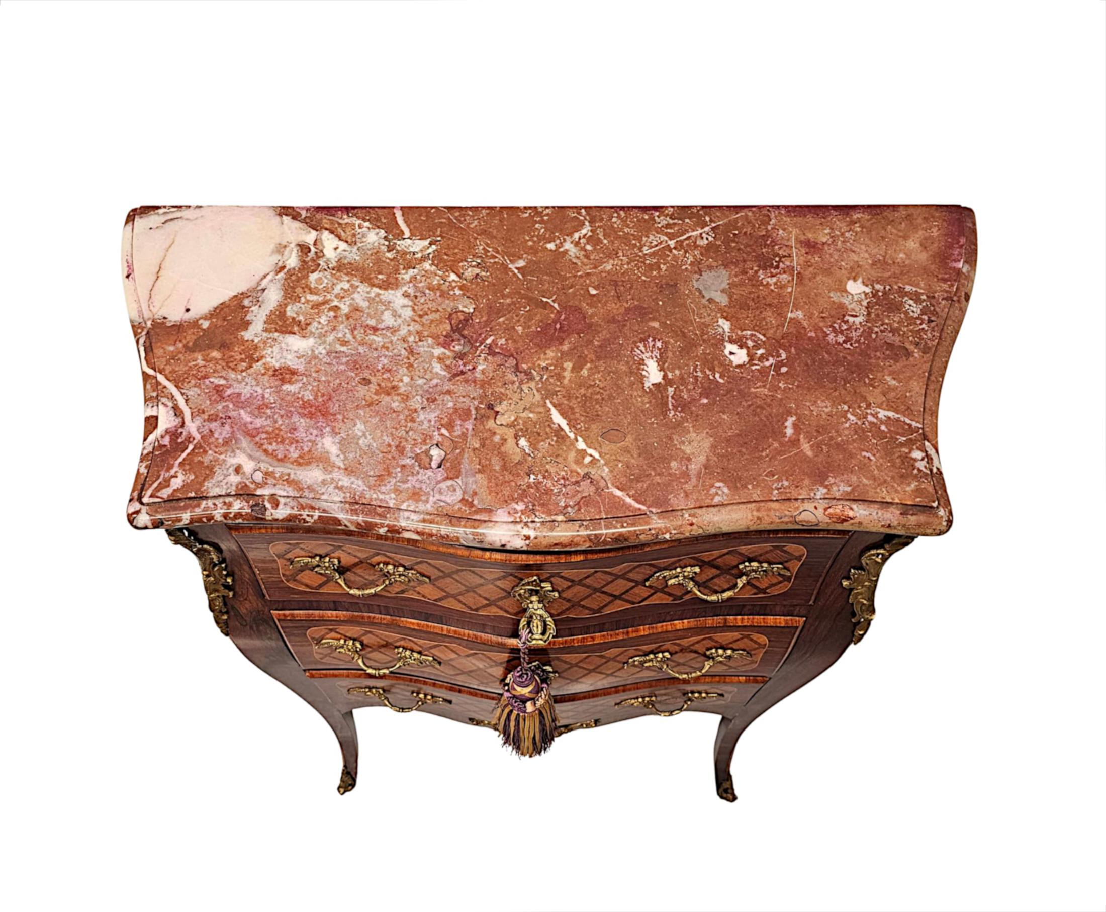 A Very Rare 19th Century Marble Top Inlaid Ormolu Mounted Chest of Drawers For Sale 2