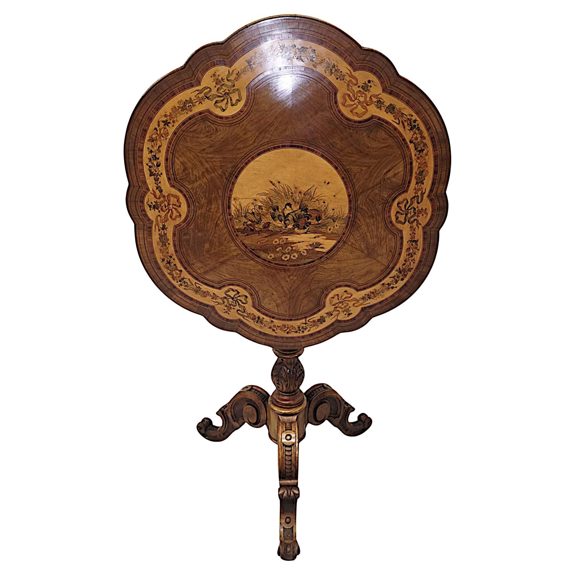 Très rare table à abattant en marqueterie de bois d'olivier du 19e siècle