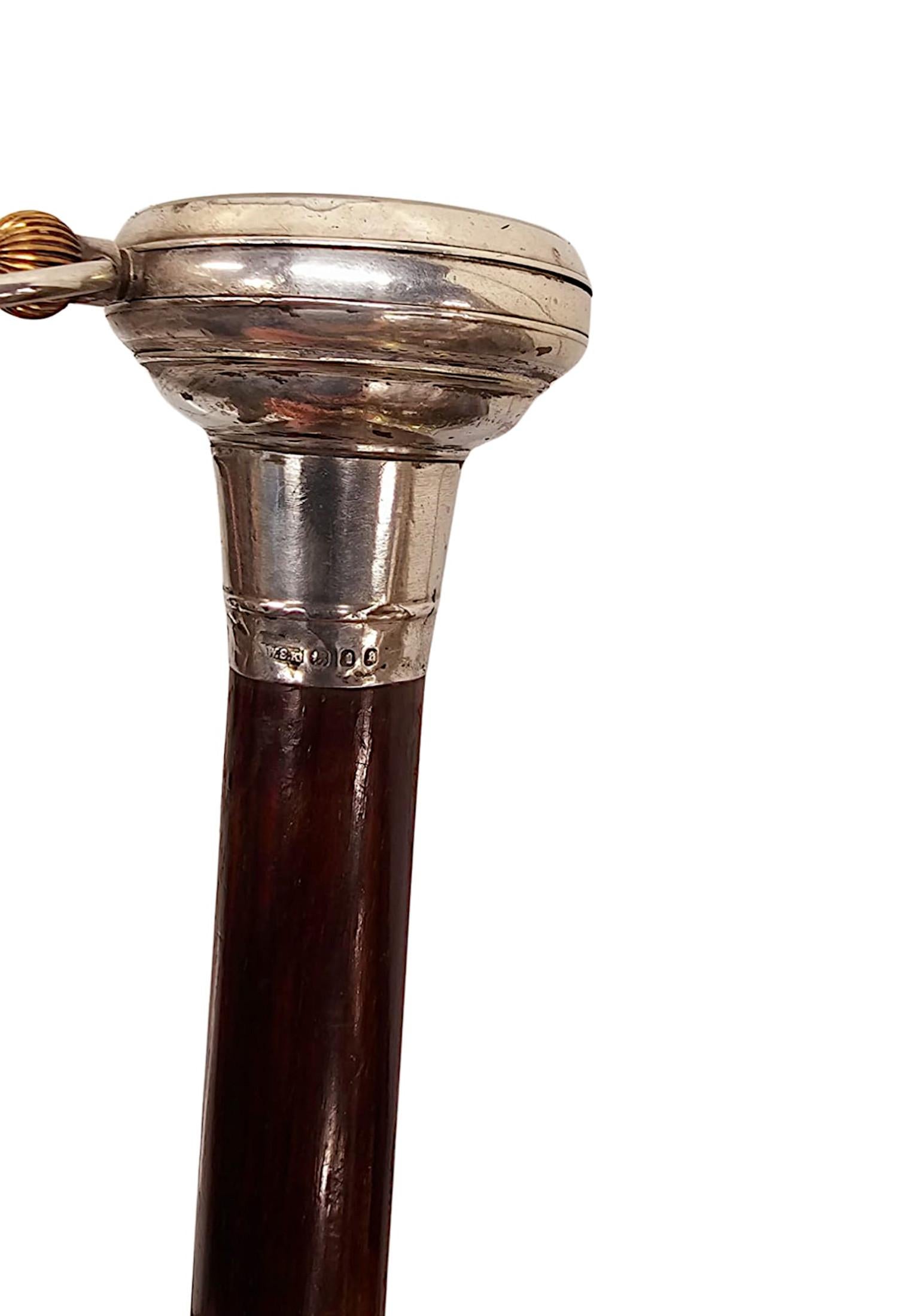 A Very Rare 19th Century Silver Watch Walking Stick For Sale 1