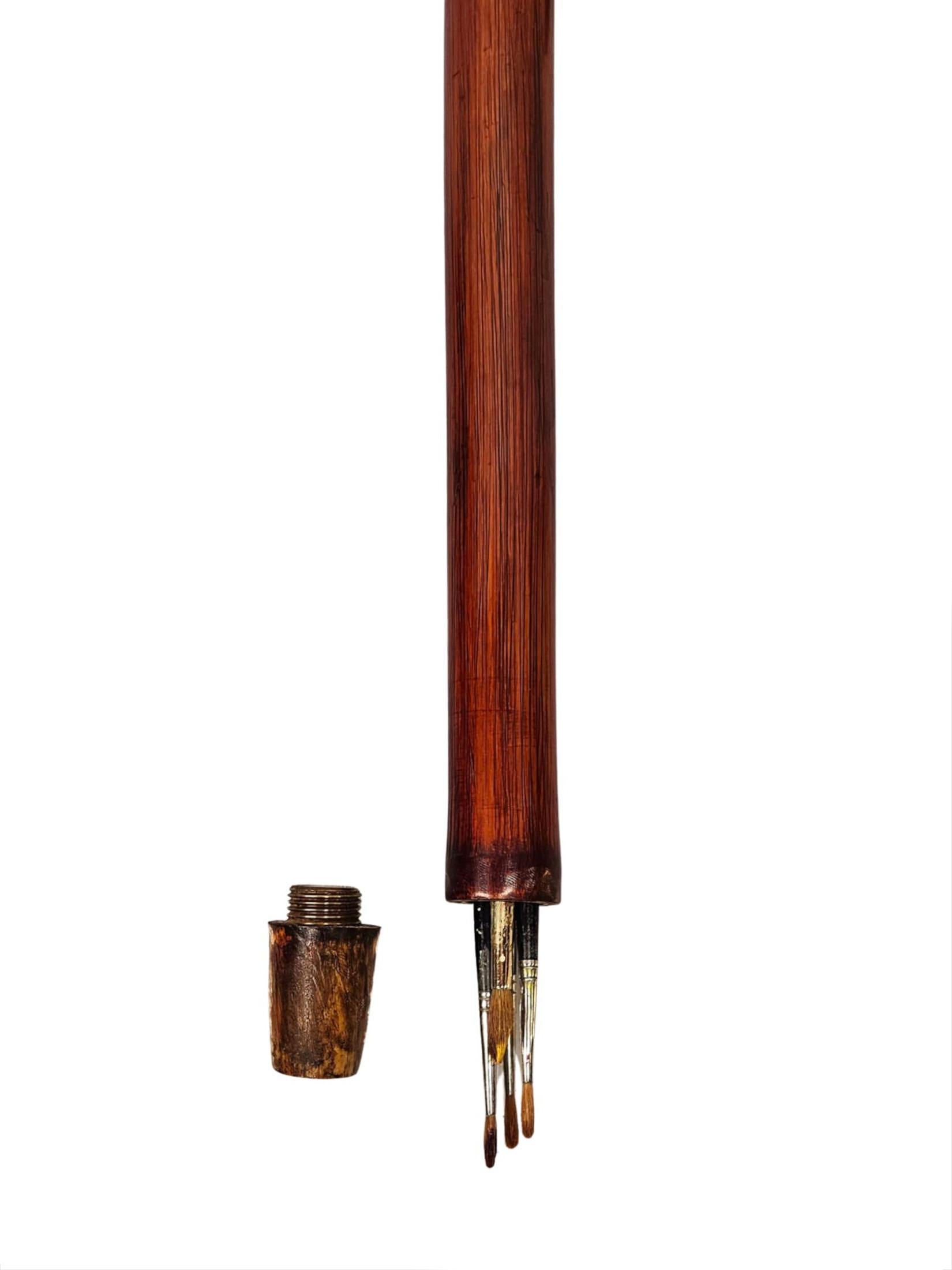 Très rare canne de marche du 19e siècle avec aquarelles et pinceaux en vente 2