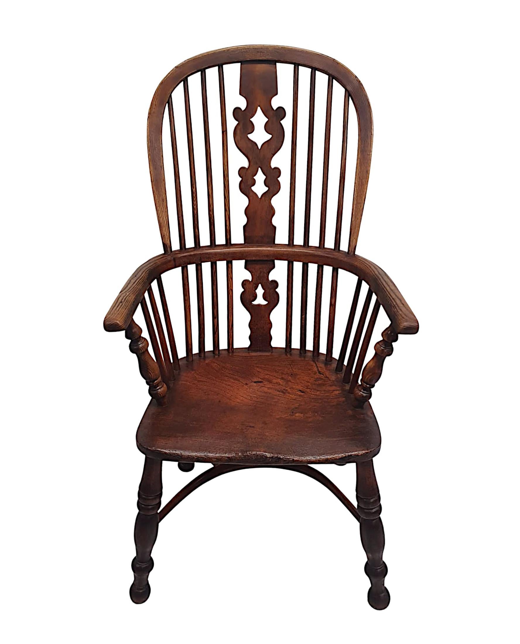 English Very Rare and Fine 19th Century High Back Windsor Armchair For Sale