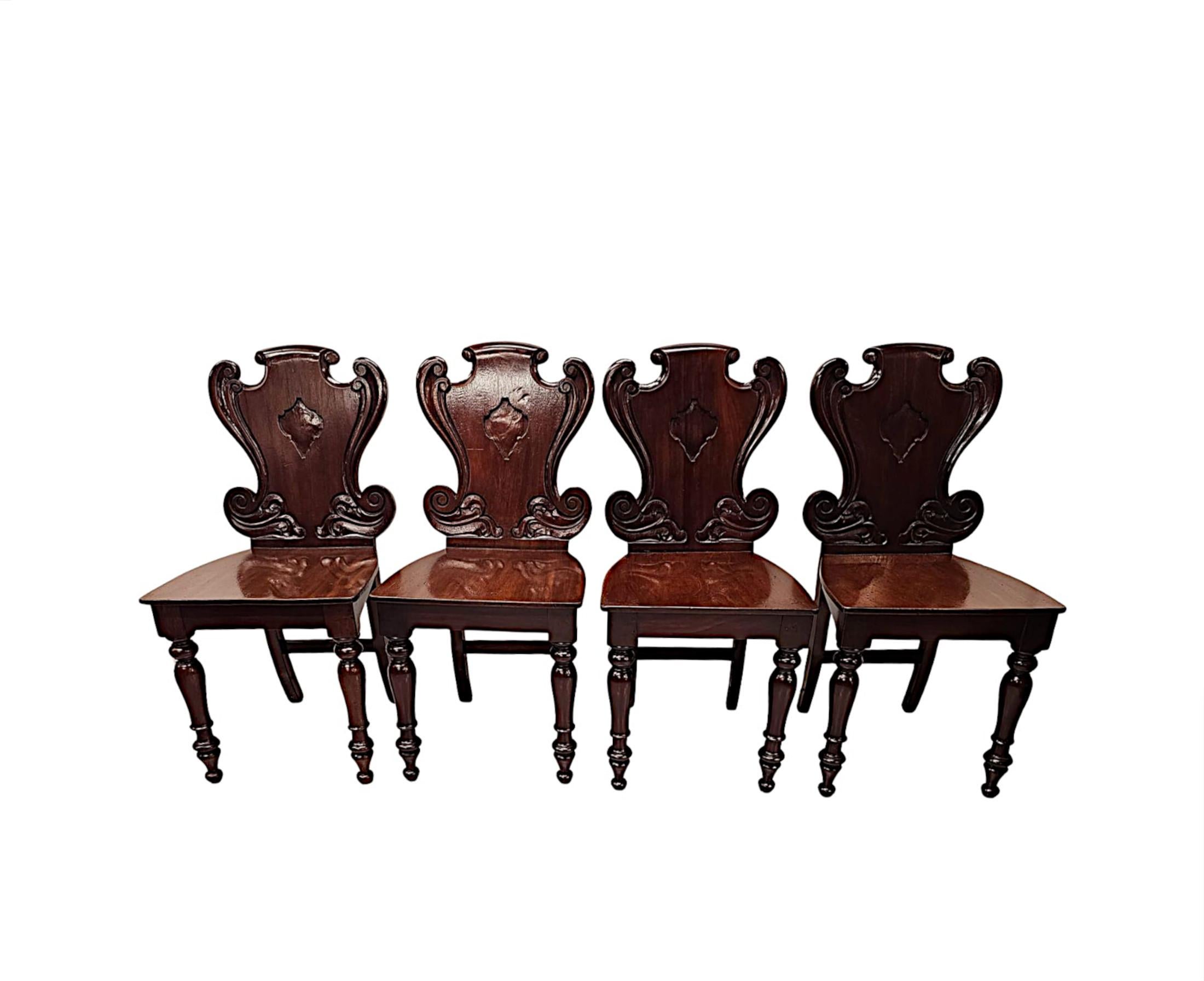 A Very Rare and Fine 19th Century Irish Set of Four Hall Chairs For Sale