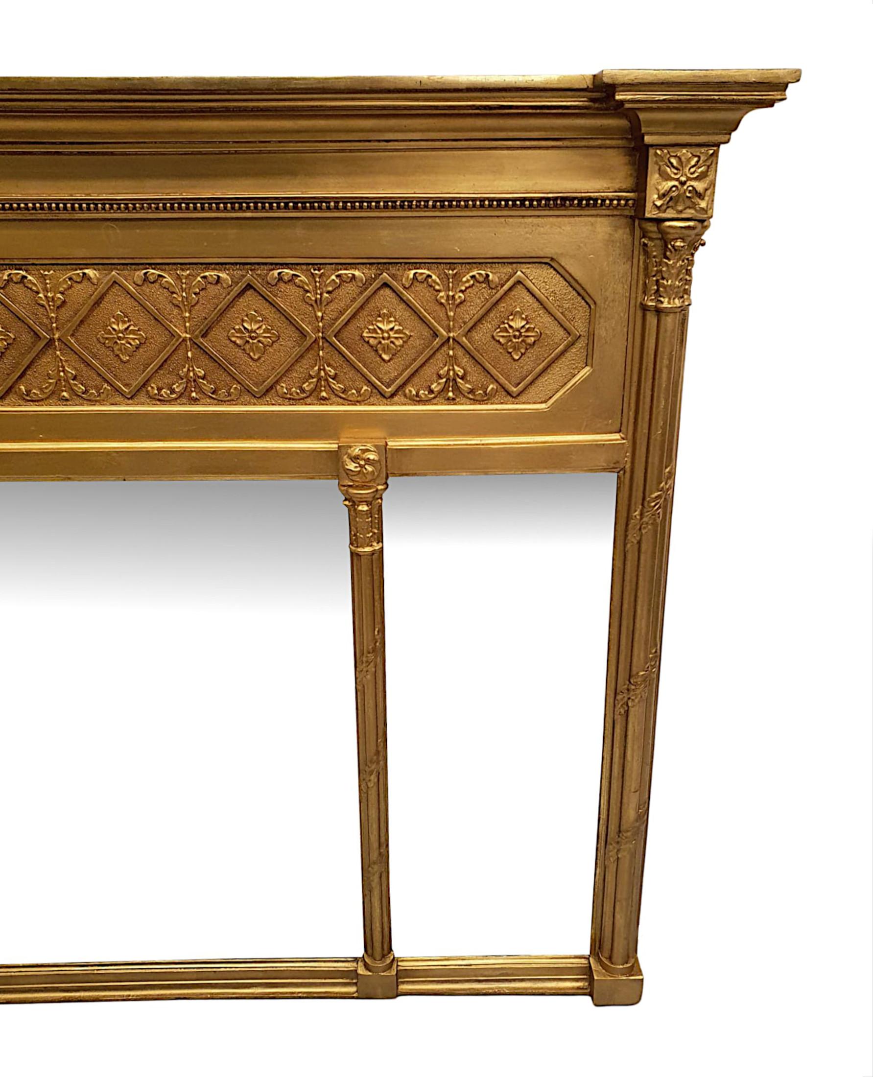 English Very Rare and Fine 19th Century Three Compartmental Giltwood Overmantle Mirror For Sale