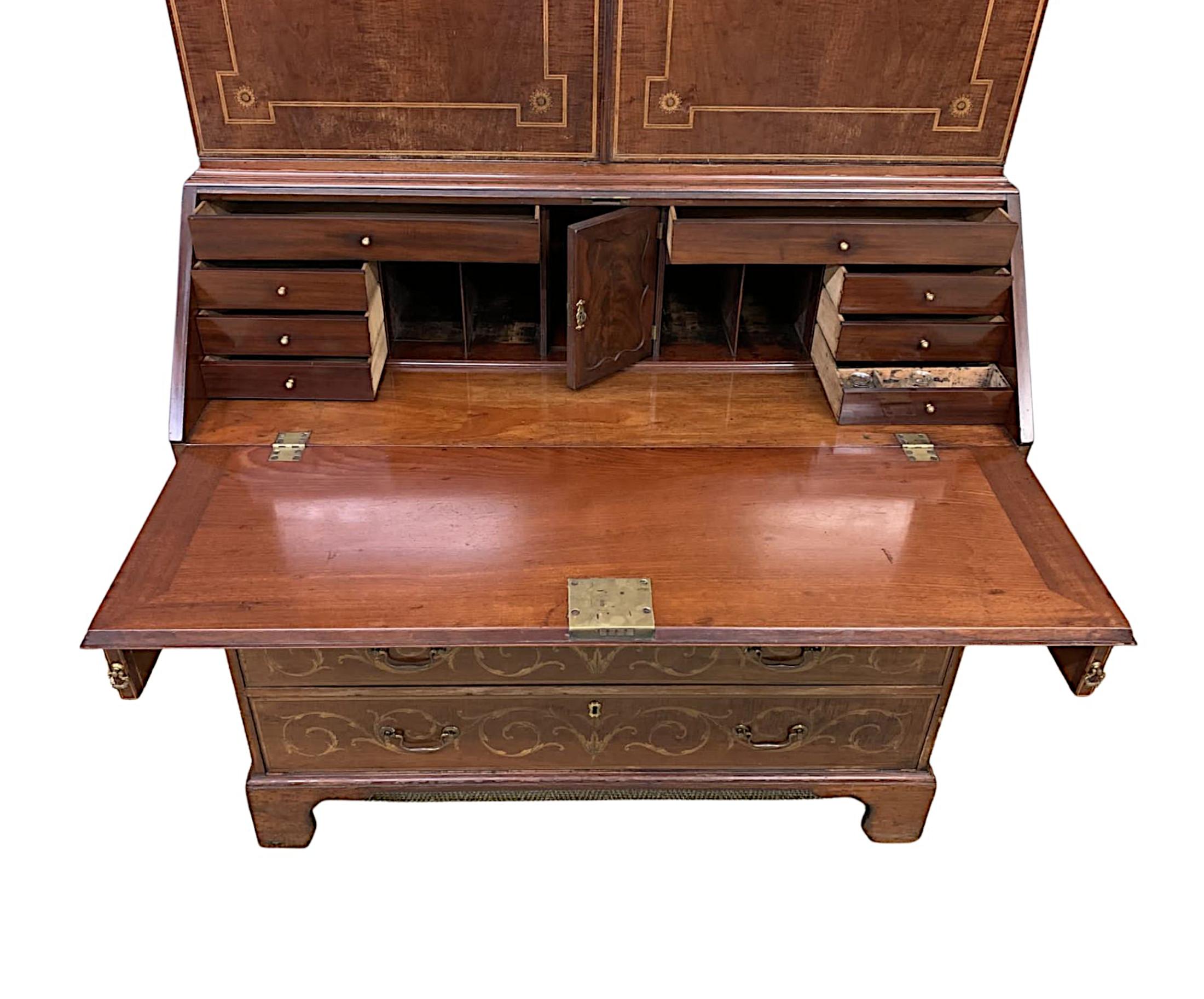 Very Rare and Fine Early 19th Century Georgian Inlaid Bureau Bookcase For Sale 5