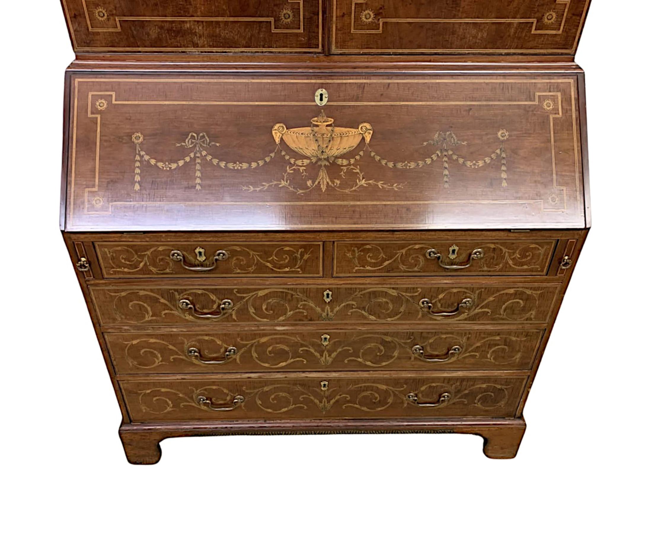Very Rare and Fine Early 19th Century Georgian Inlaid Bureau Bookcase For Sale 7