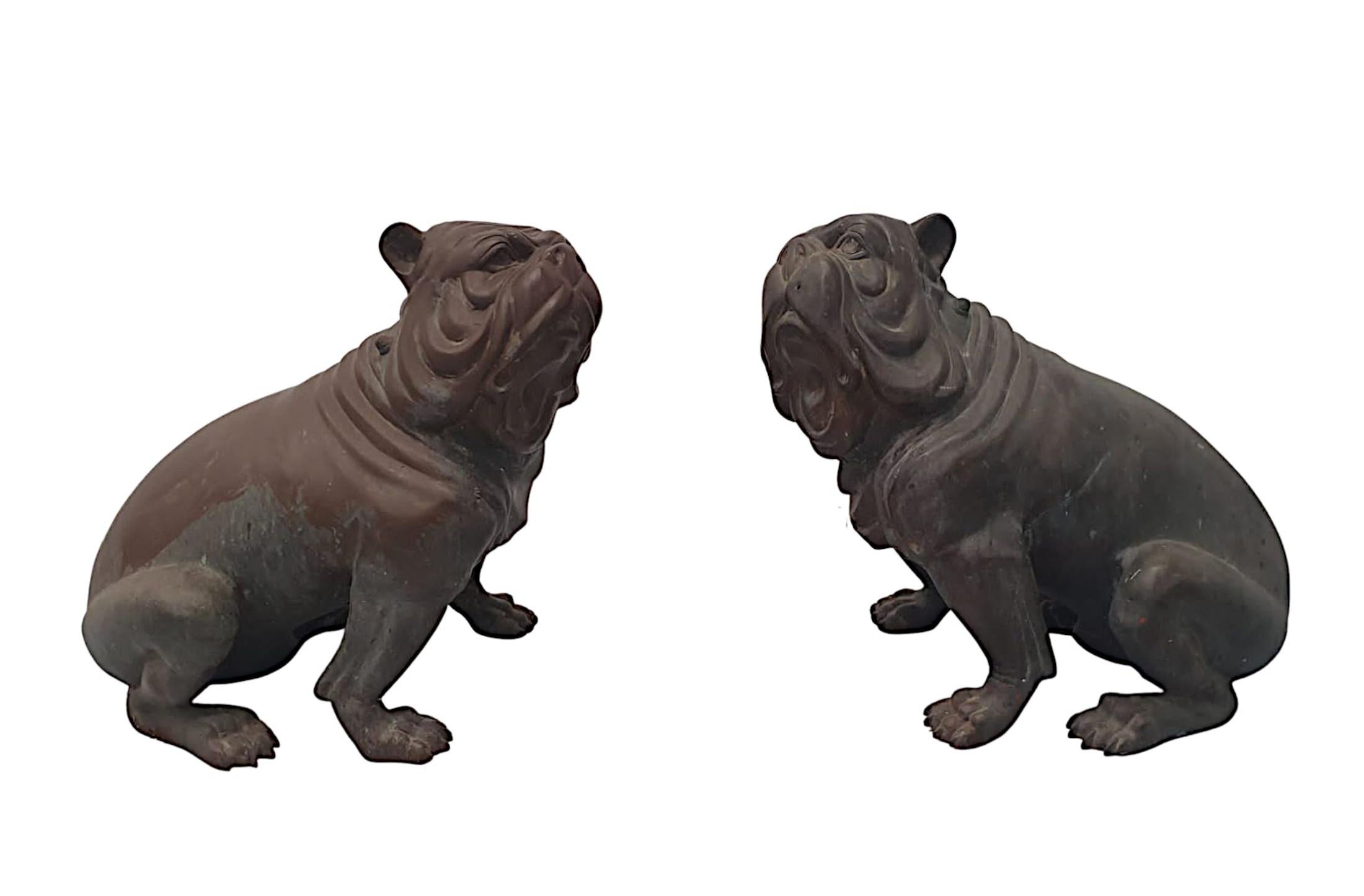 Very Rare and Fine Early 20th Century Pair of Animalier Bronze Bull Dogs In Good Condition For Sale In Dublin, IE
