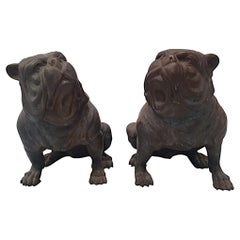 Very Rare and Fine Early 20th Century Pair of Animalier Bronze Bull Dogs