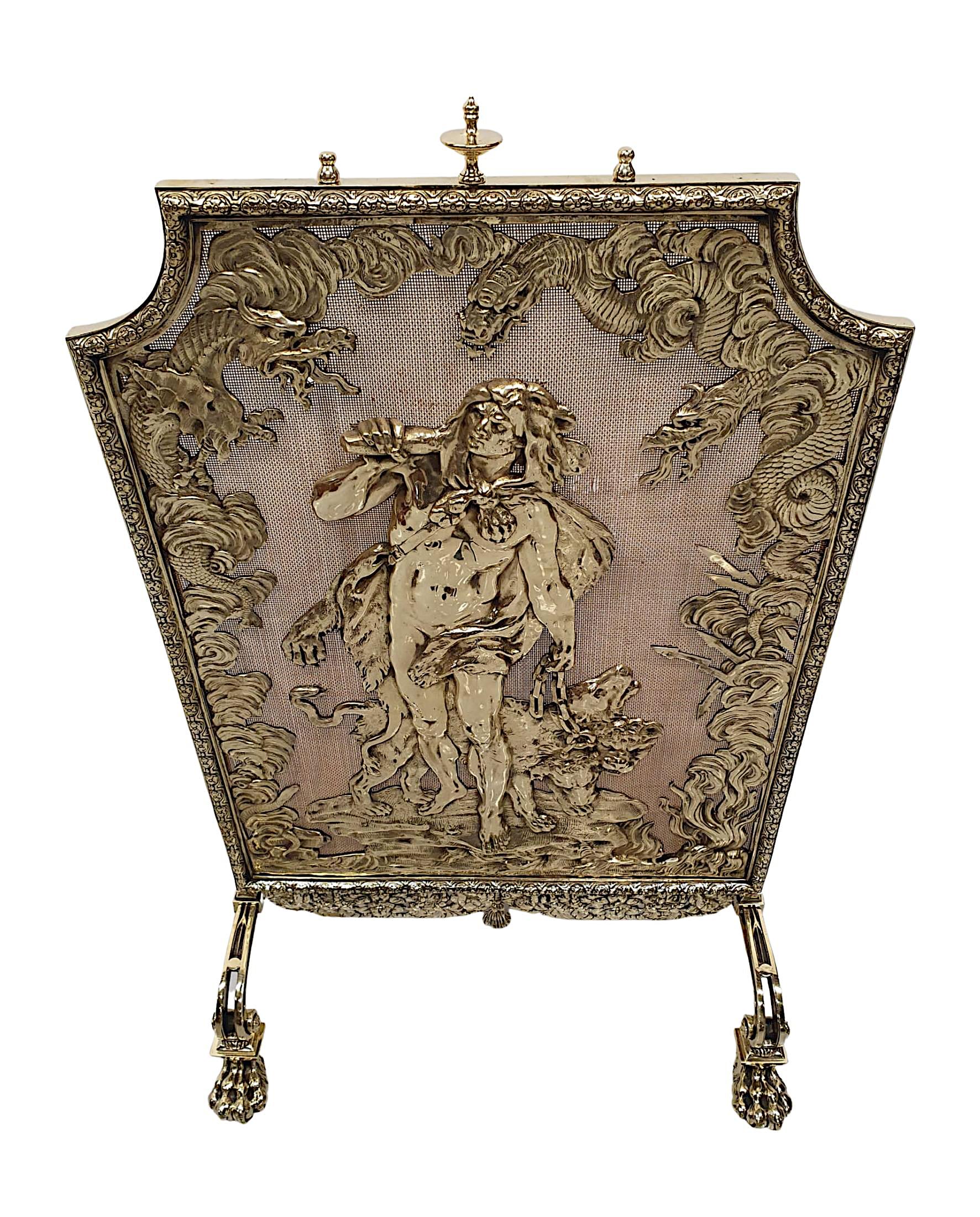 French Very Rare and Fine Large 19th Century Brass Fire Screen For Sale