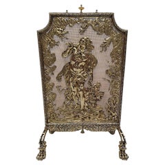 Antique Very Rare and Fine Large 19th Century Brass Fire Screen