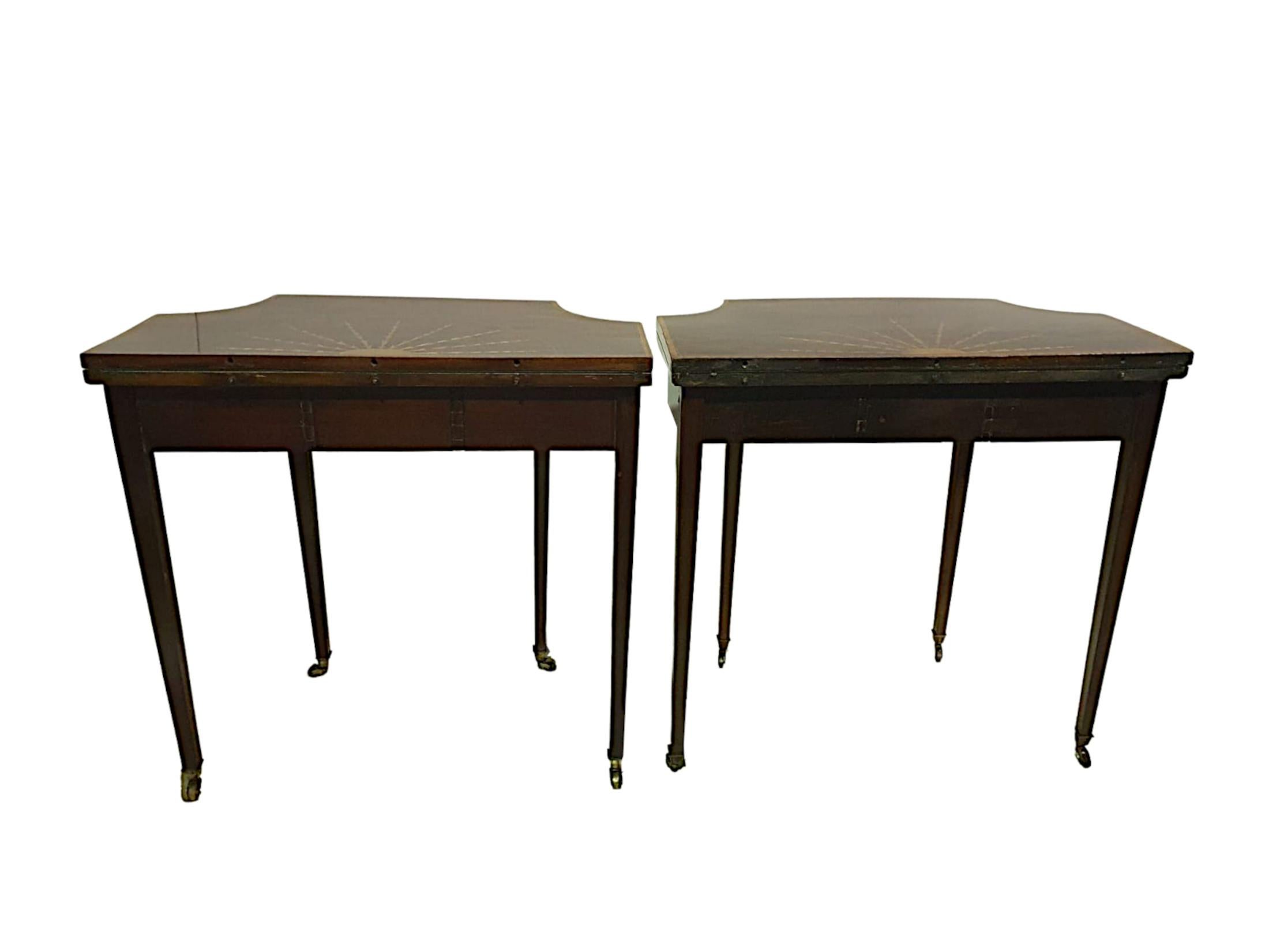 Brass Very Rare and Fine Pair of 19th Century Inlaid Card Tables For Sale