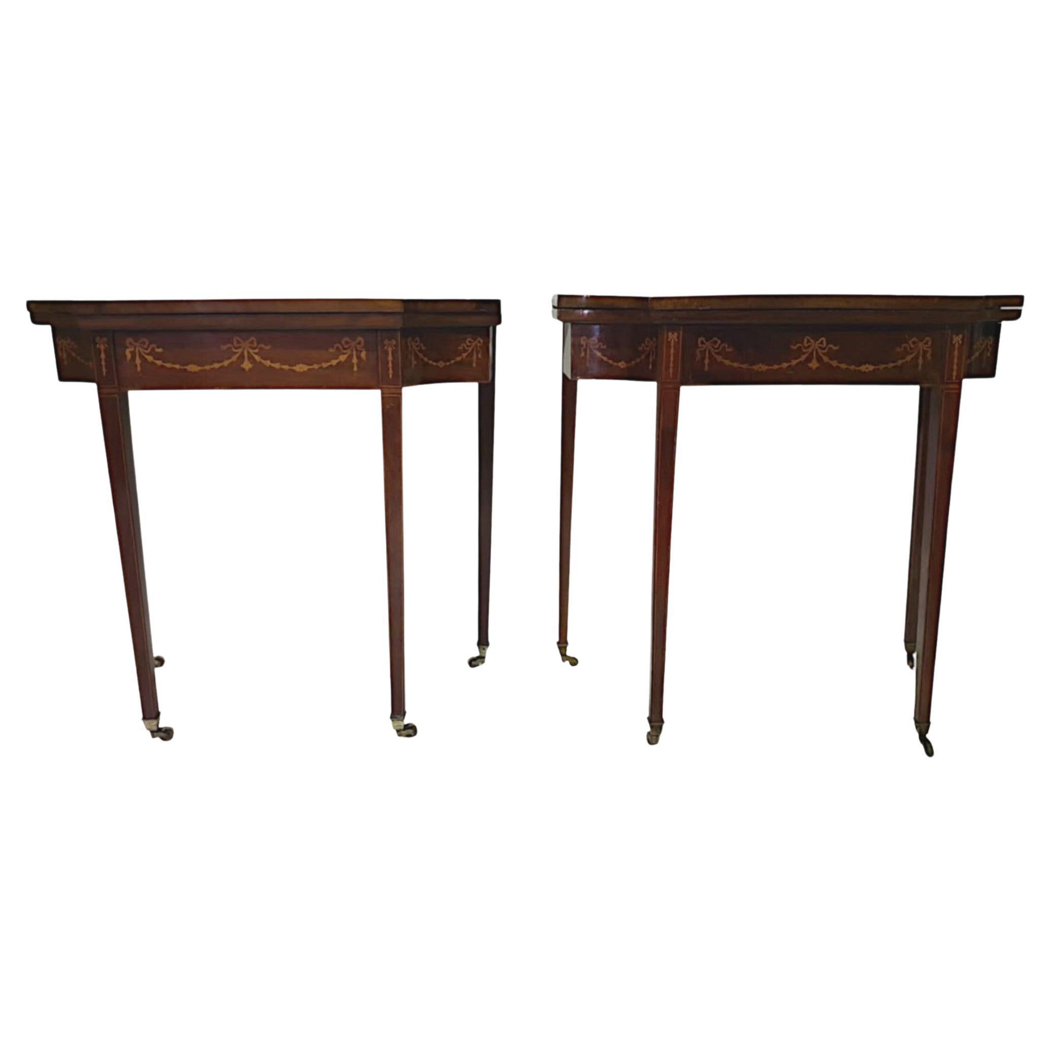 Very Rare and Fine Pair of 19th Century Inlaid Card Tables For Sale