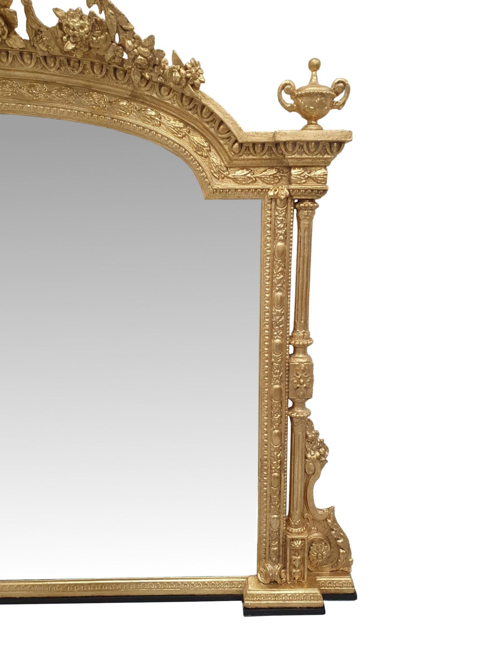English  A Very Rare and Impressive 19th Century Giltwood Overmantle Mirror For Sale