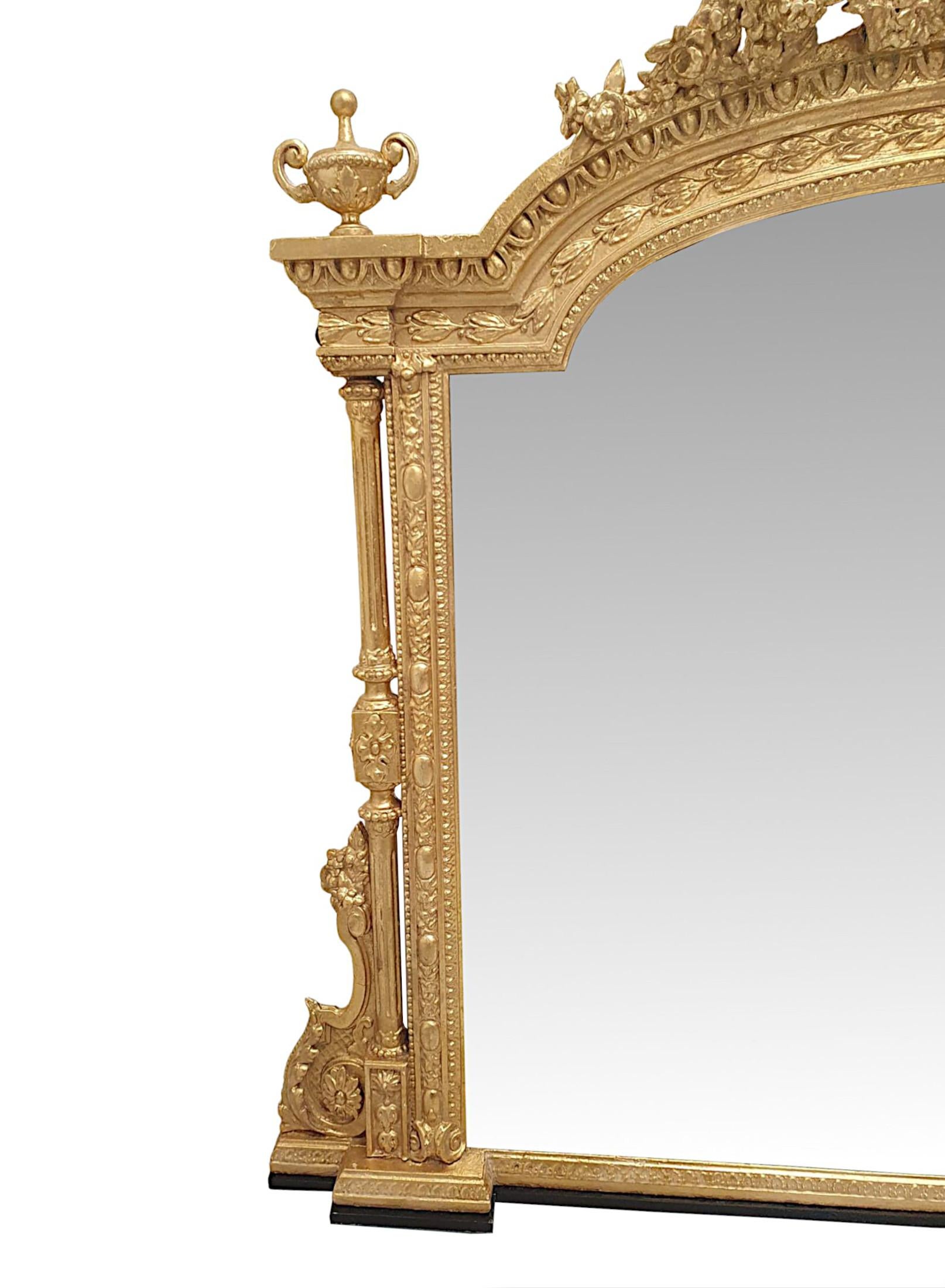  A Very Rare and Impressive 19th Century Giltwood Overmantle Mirror In Good Condition For Sale In Dublin, IE
