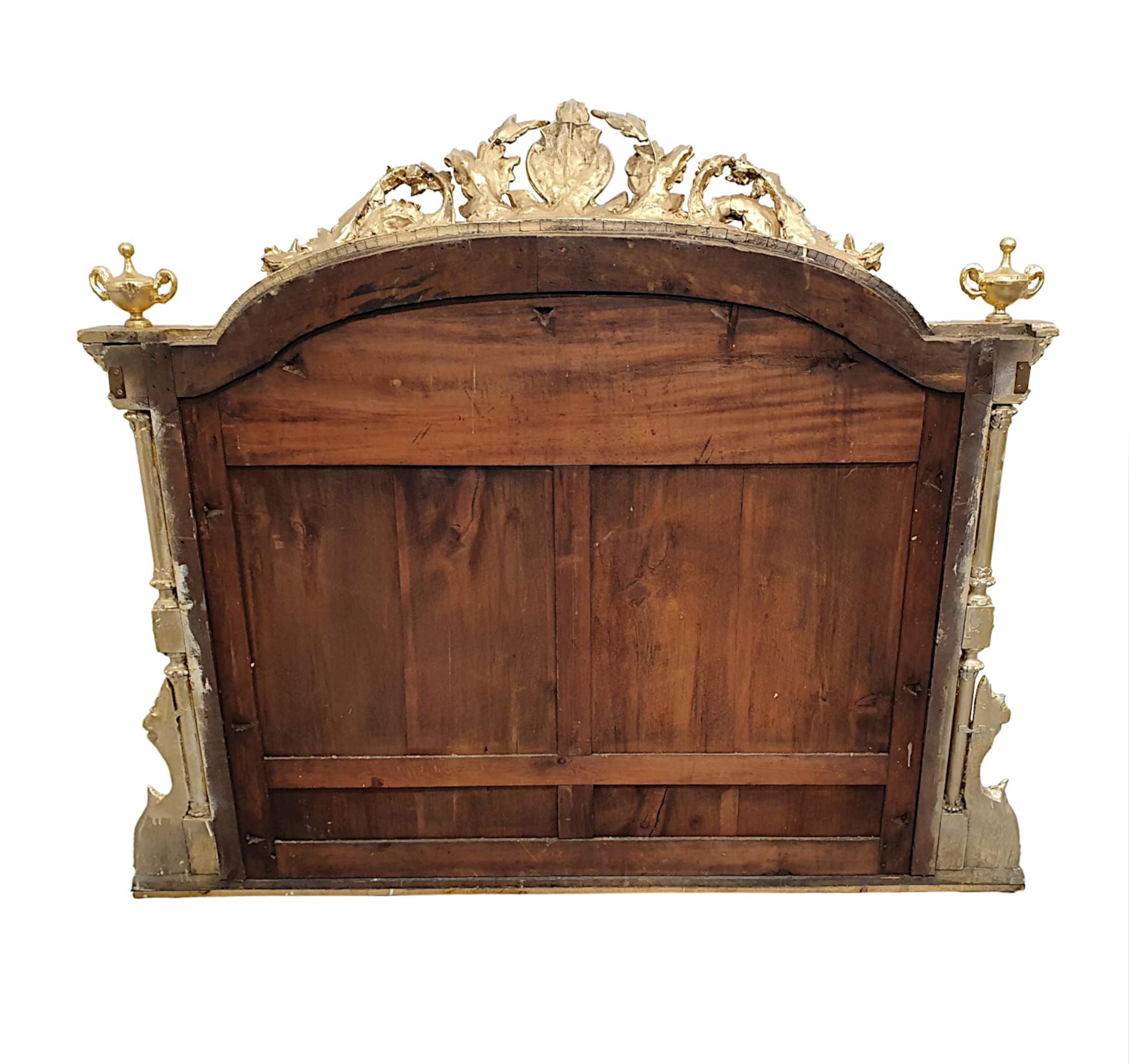 A Very Rare and Impressive 19th Century Giltwood Overmantle Mirror For Sale 1