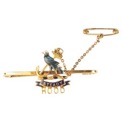 A Very Rare and Poignant HMS Hood Sweetheart Brooch in 18ct Gold and Enamel