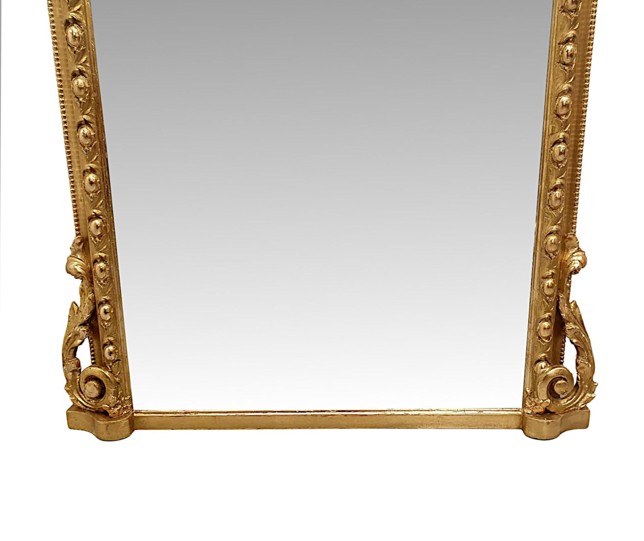 A Very Rare and Tall 19th Century Giltwood Dressing or Pier Mirror In Good Condition For Sale In Dublin, IE