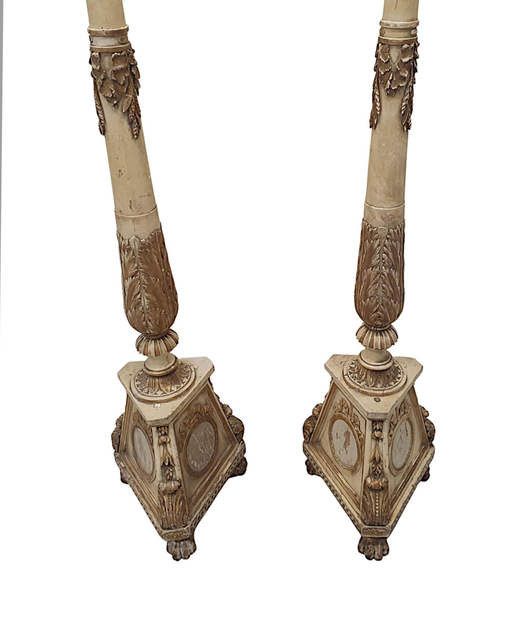 French Very Rare and Unusual Pair of 19th Century Parcel Gilt Torcheres For Sale