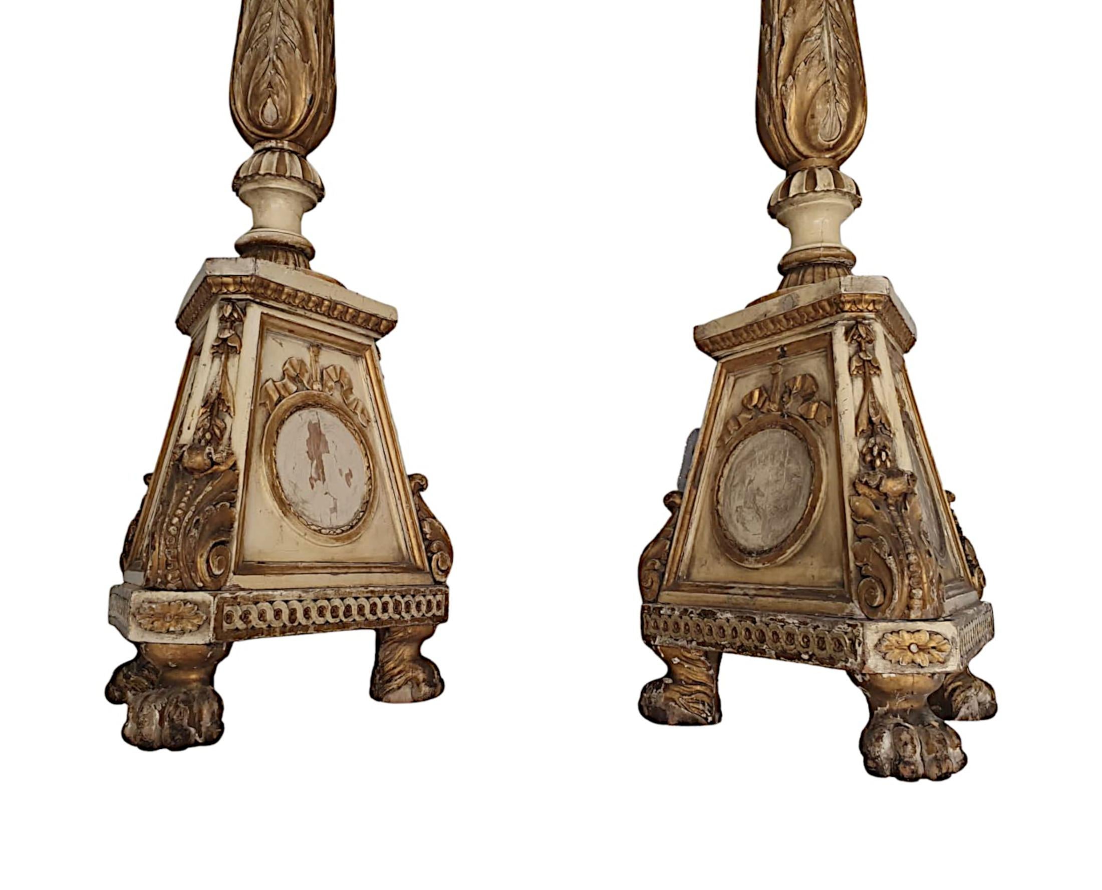 Very Rare and Unusual Pair of 19th Century Parcel Gilt Torcheres In Good Condition For Sale In Dublin, IE