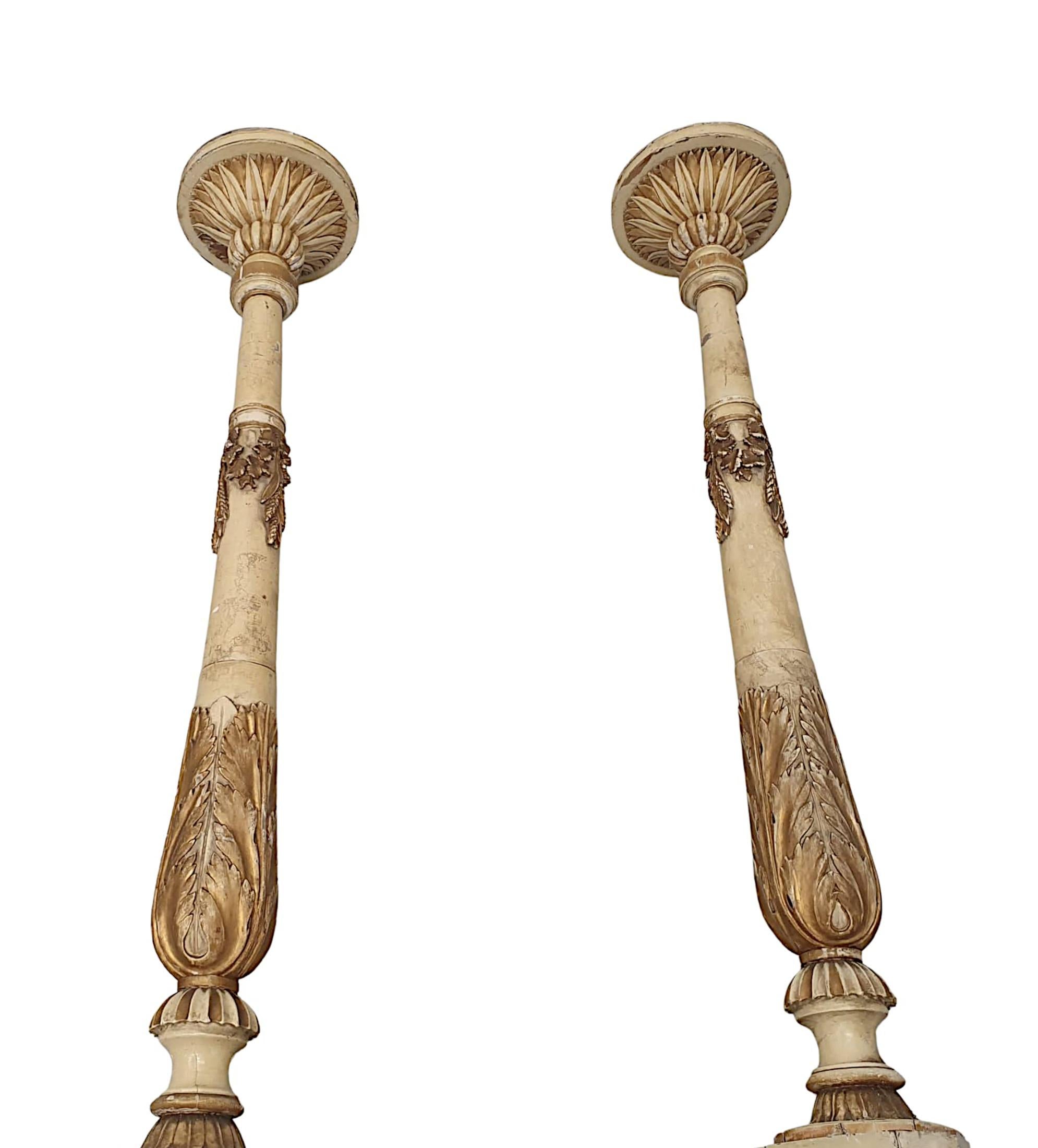 Giltwood Very Rare and Unusual Pair of 19th Century Parcel Gilt Torcheres For Sale