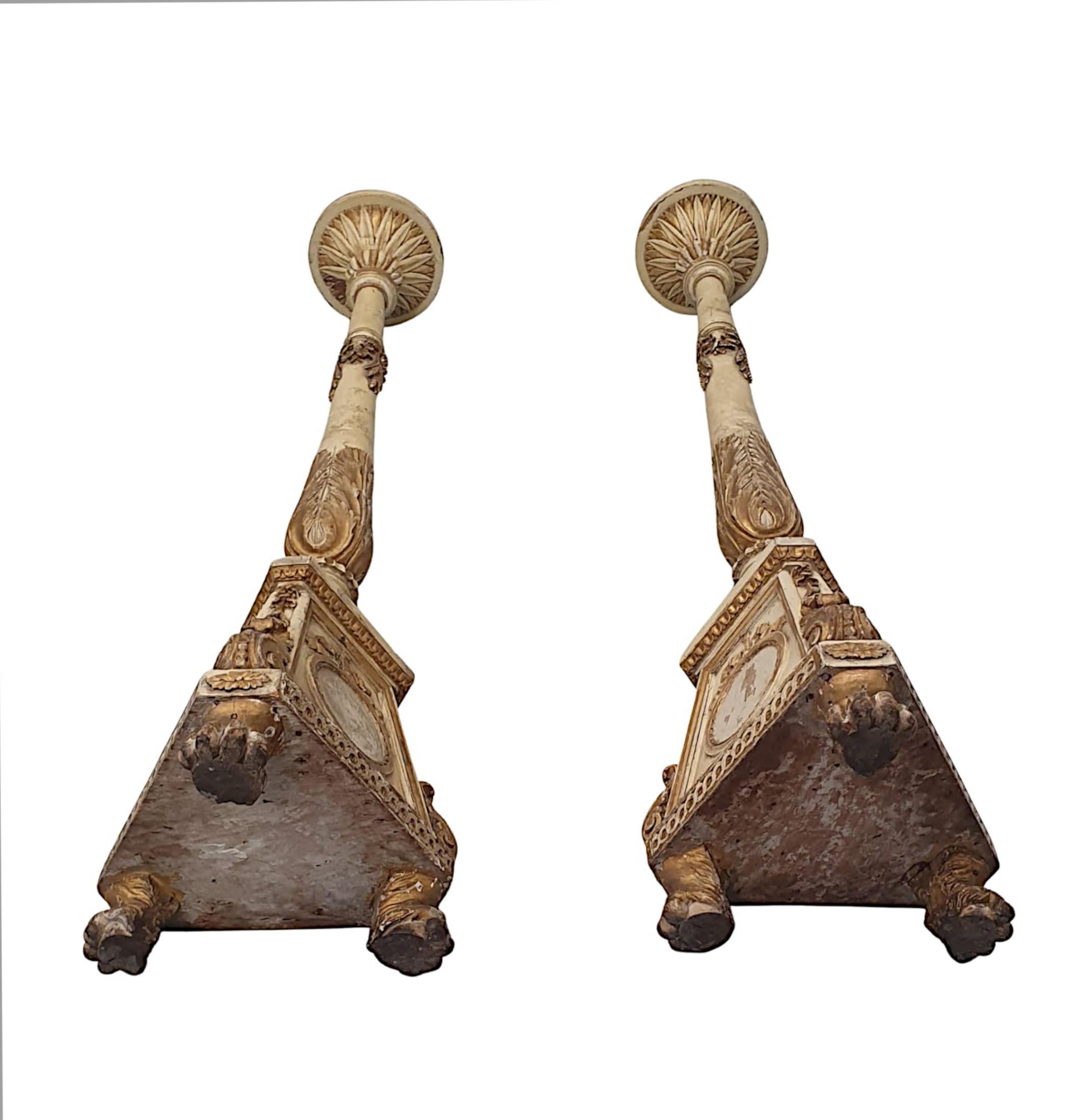 Very Rare and Unusual Pair of 19th Century Parcel Gilt Torcheres For Sale 1