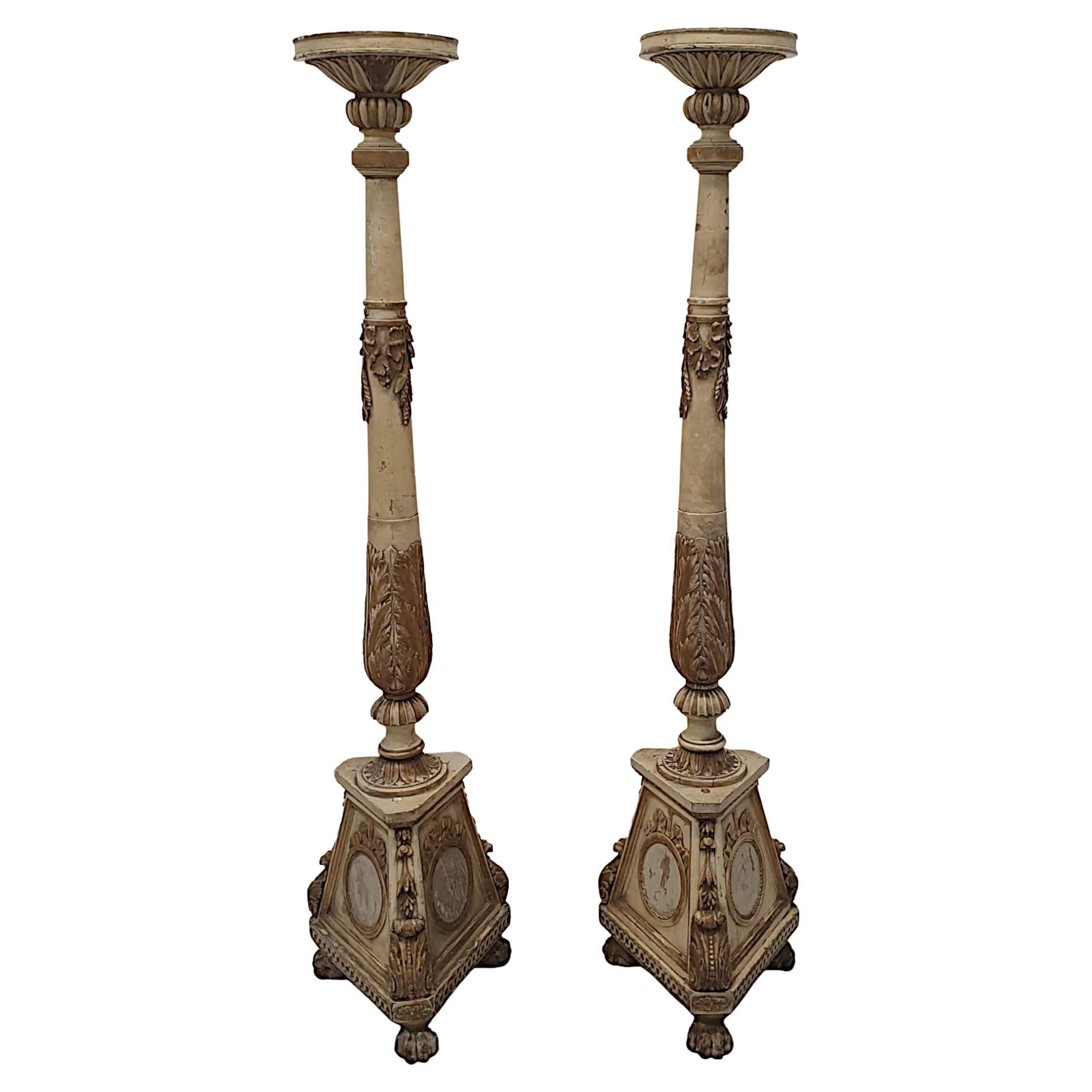 Very Rare and Unusual Pair of 19th Century Parcel Gilt Torcheres For Sale
