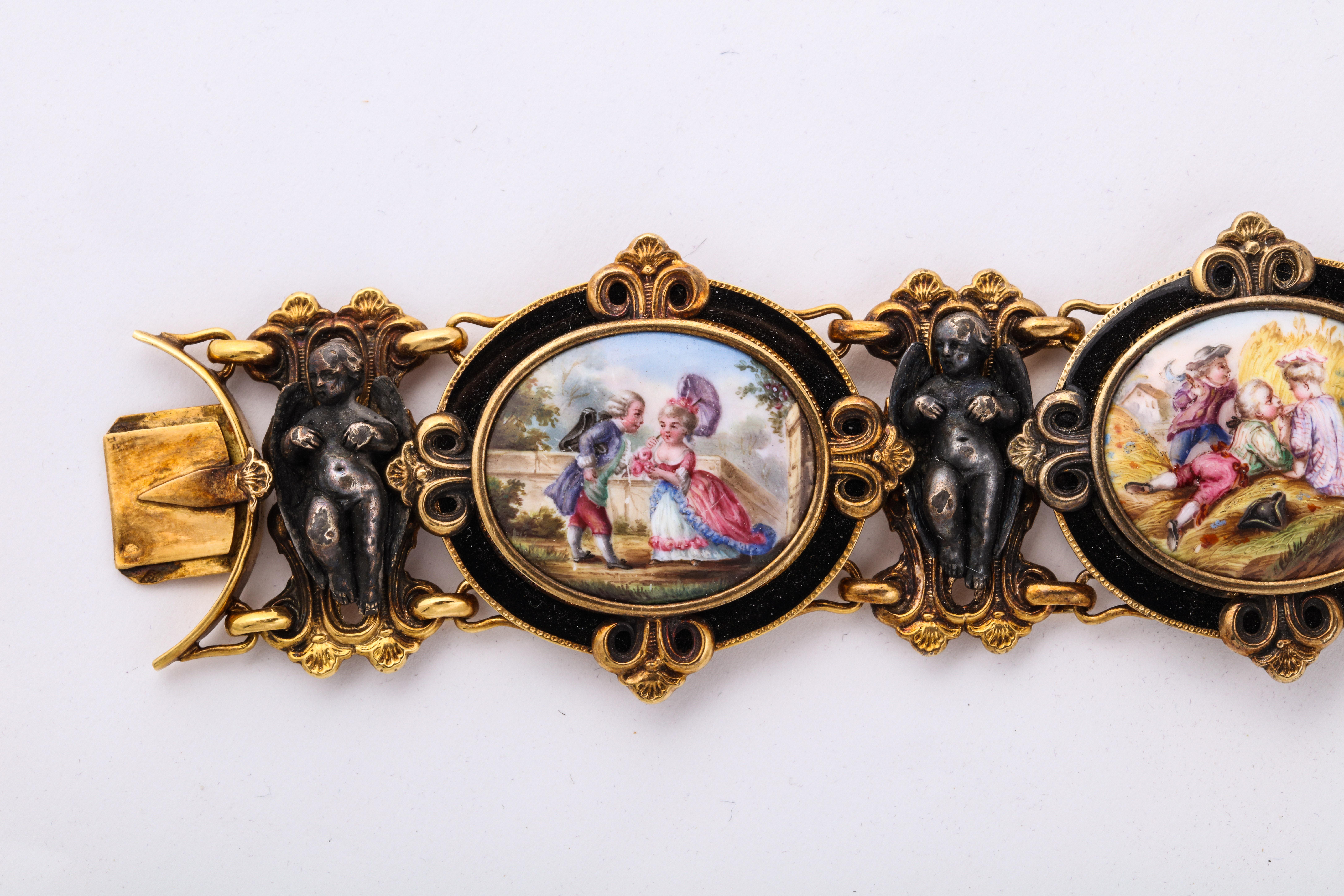 Victorien Bracelet ancien très rare en émail attribué à Froment-Meurice en vente