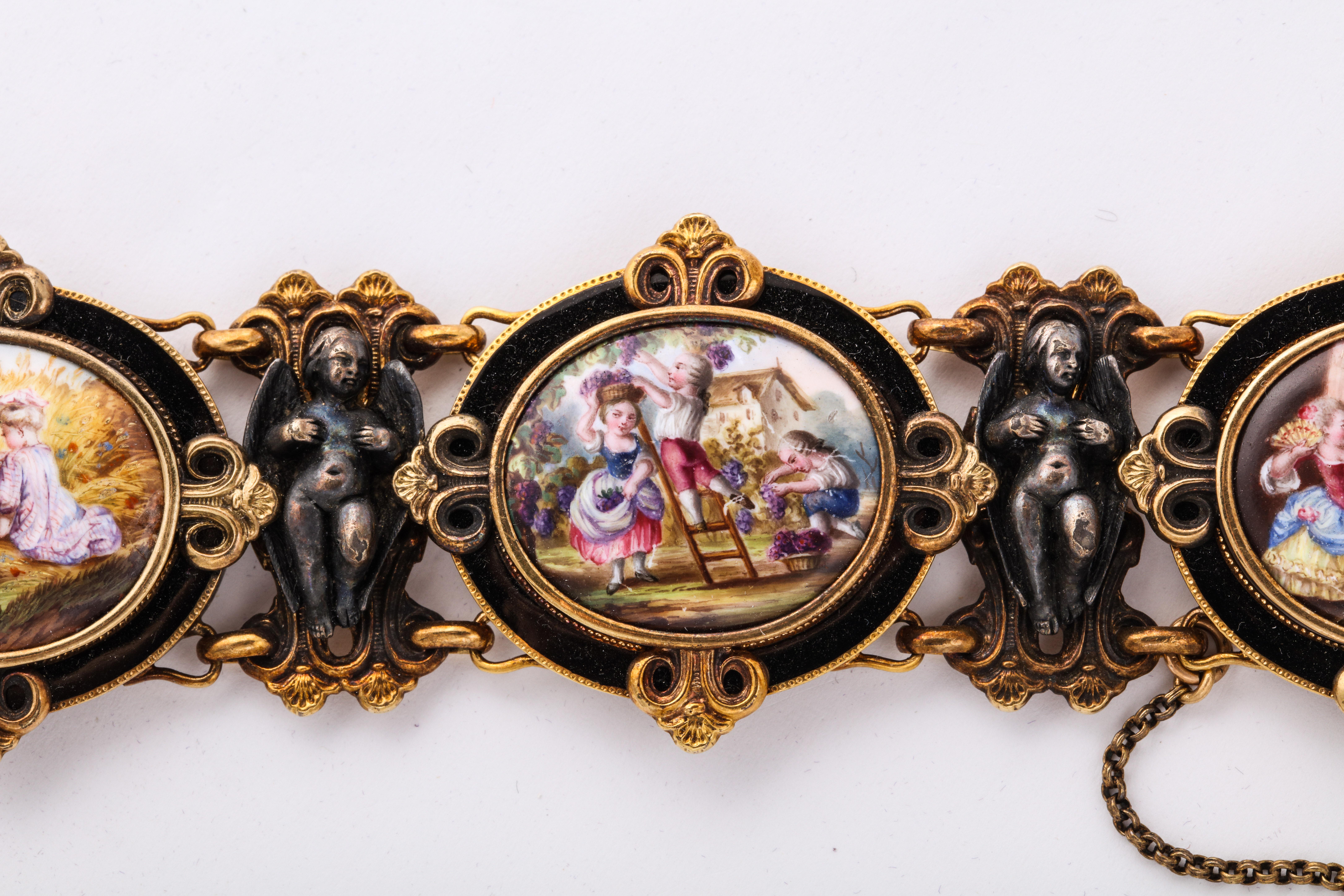 Women's or Men's A Very Rare Antique Enamel Bracelet attributed to Froment Meurice For Sale