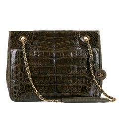 A Very Rare Chanel Chocolate Brown Alligator Shoulder Bag by Karl Lagerfeld