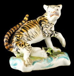 Antique A Very Rare Early 19th C. Derby Porcelain Figure of a Tiger, England Circa 1800