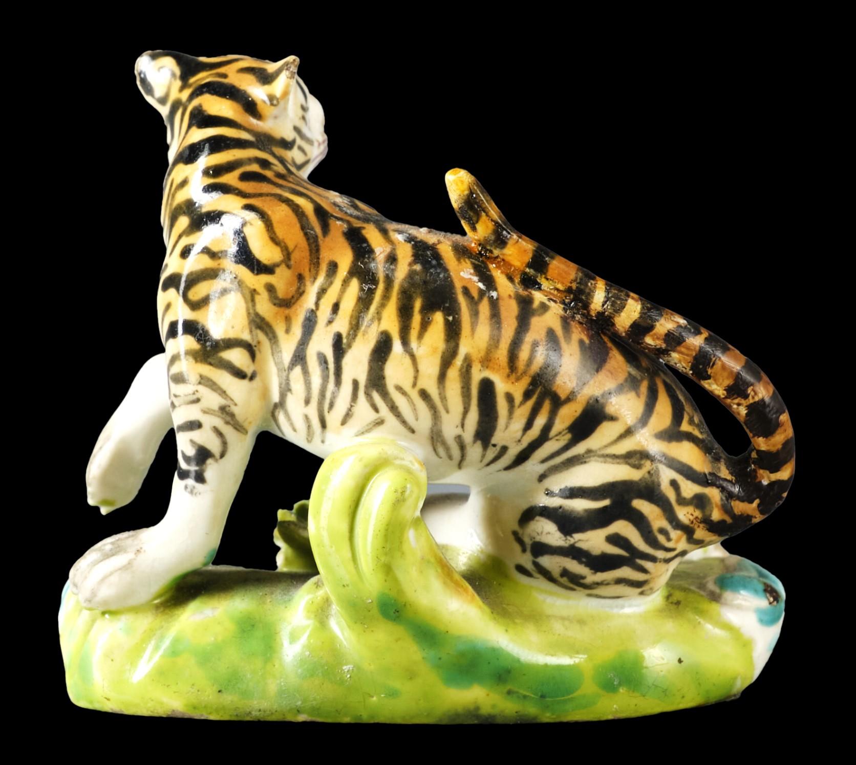 Hand-Painted A Very Rare Early 19th C. Derby Porcelain Figure of a Tiger, England Circa 1800 For Sale