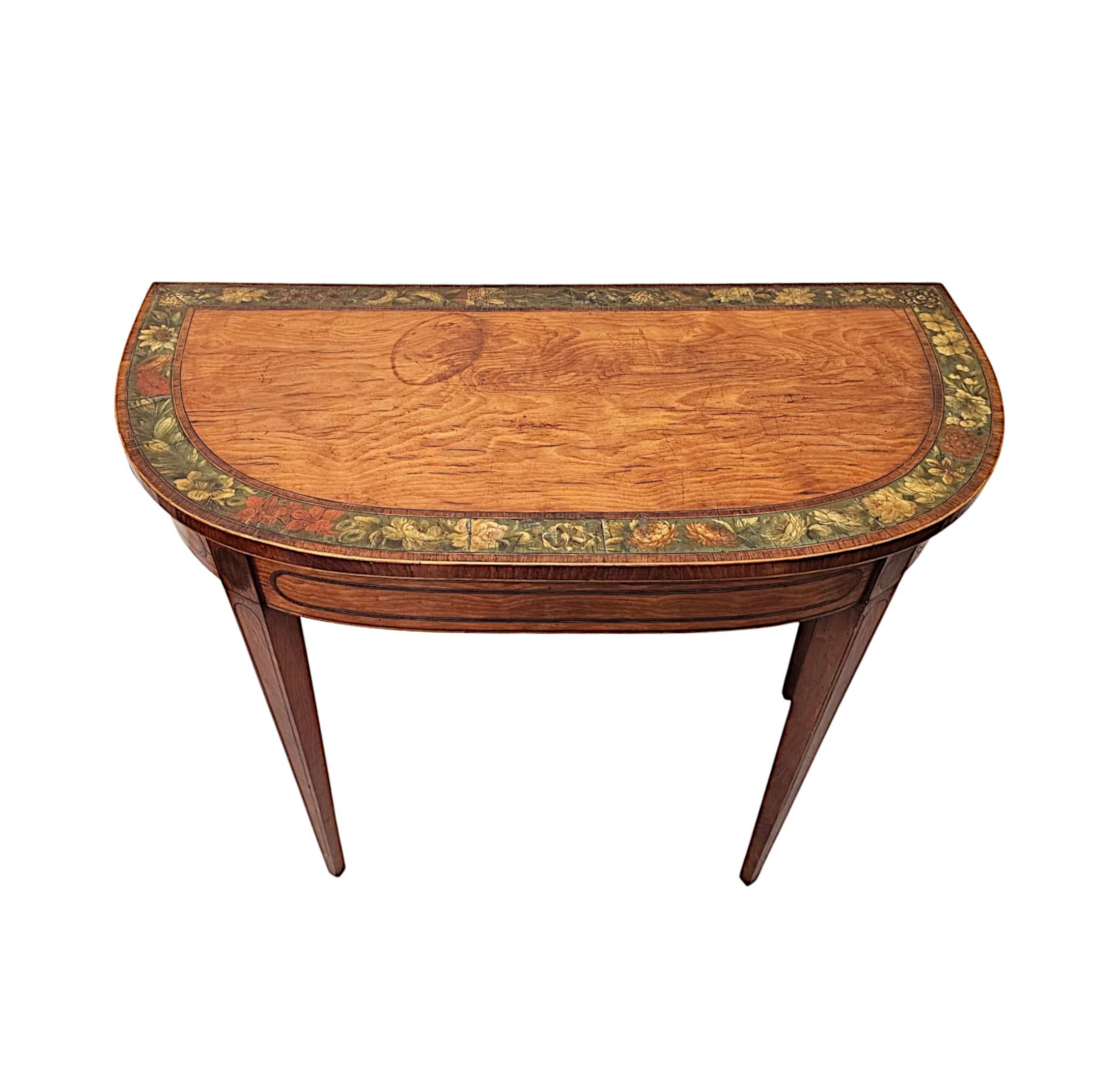 Une très rare table à cartes géorgienne peinte à la main et incrustée de feuilles tournantes Bon état - En vente à Dublin, IE