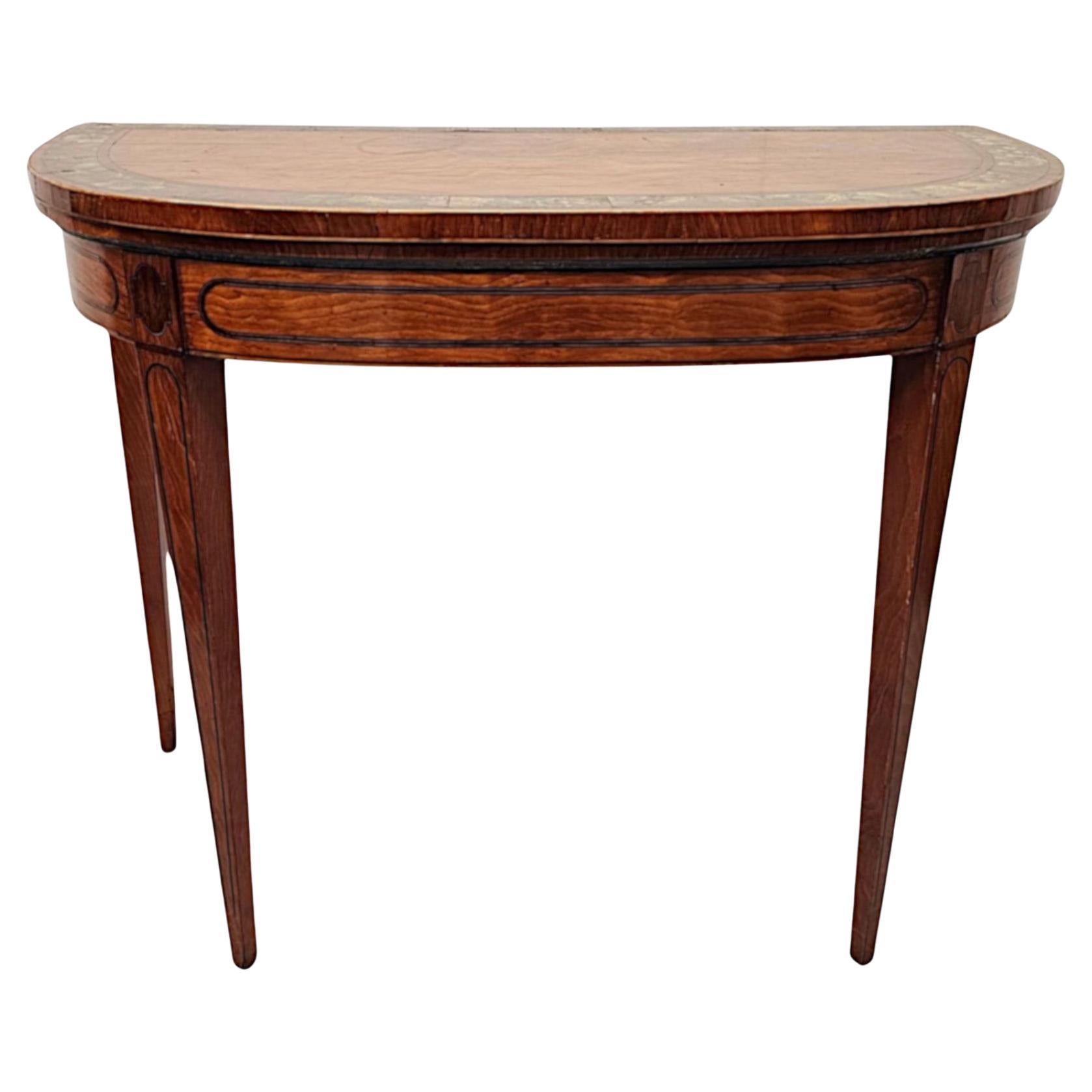A Very Rare Georgian Hand Painted Inlaid Turn Over Leaf Card Table