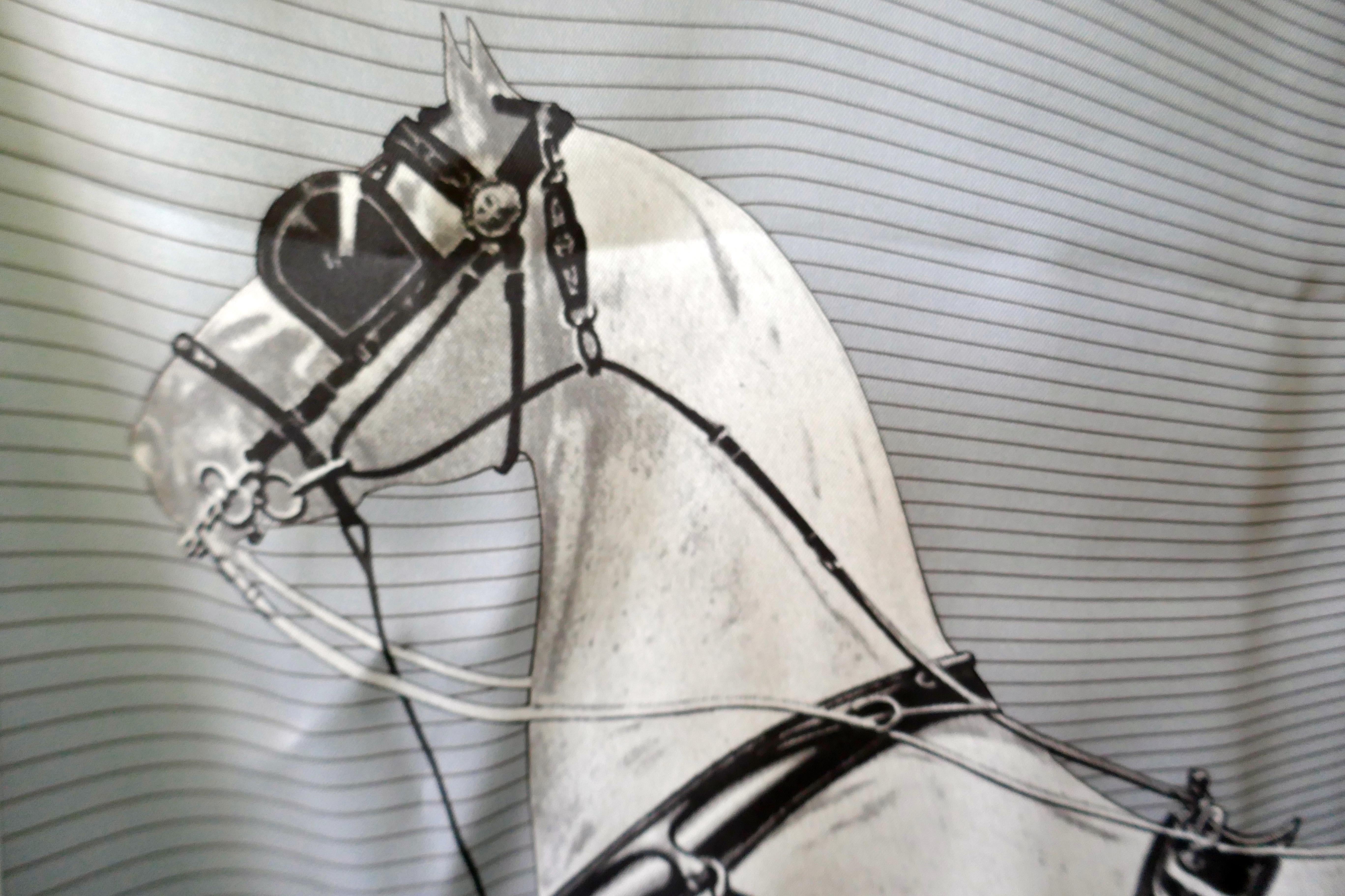 Gray A Very Rare Hermes 100% Silk Scarf “H Cheval” by Anamorphée