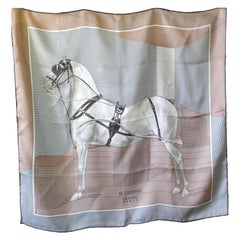 A Very Rare Hermes 100% Silk Scarf “H Cheval” by Anamorphée  