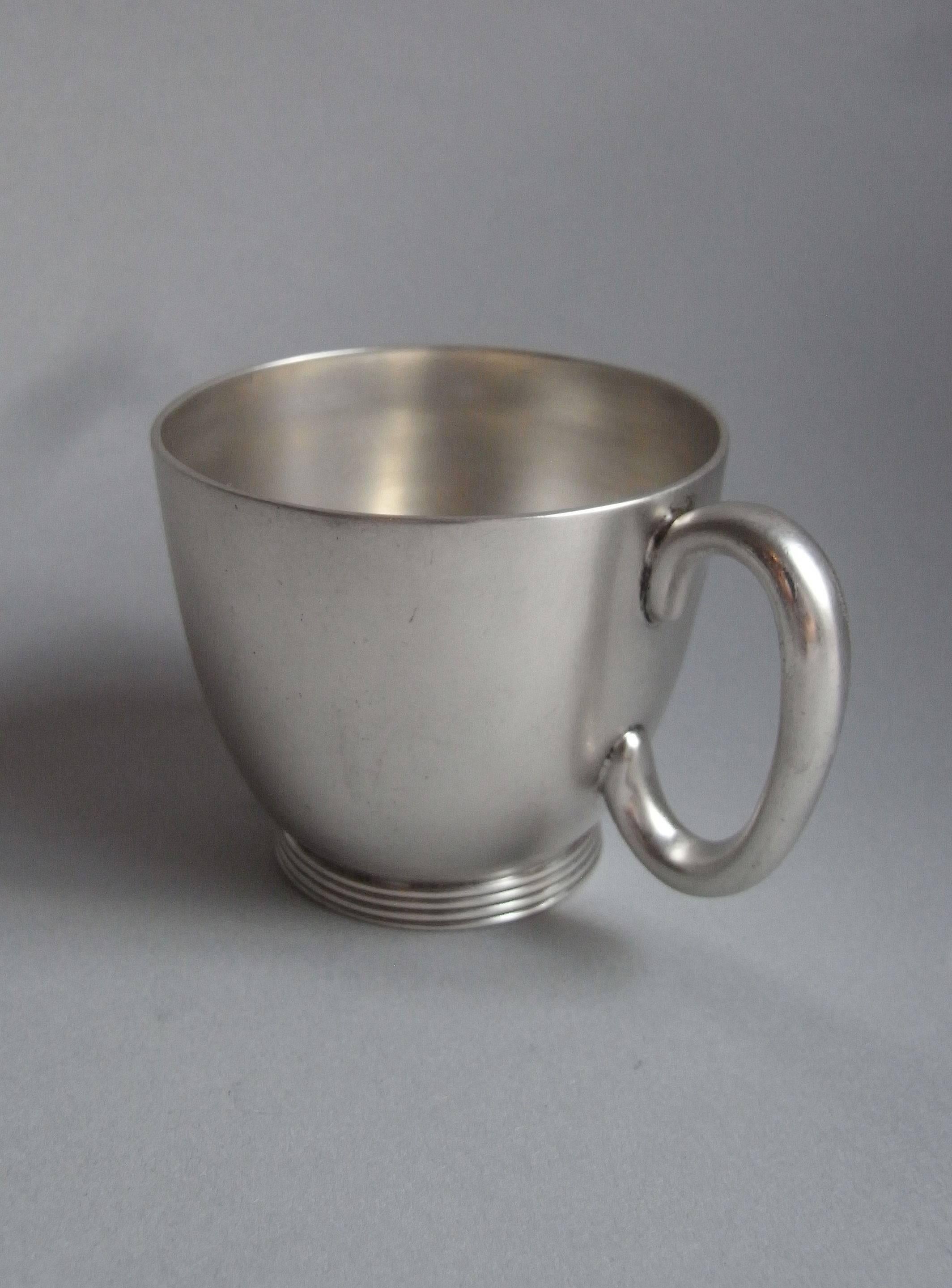 This exceptionally rare piece may well have been used during picnics and is of plain design. The Saucer is circular in form, with a raised edge and stands on a reeded ring foot. The Cup has a plain loop handle and also stands on a reeded ring foot.