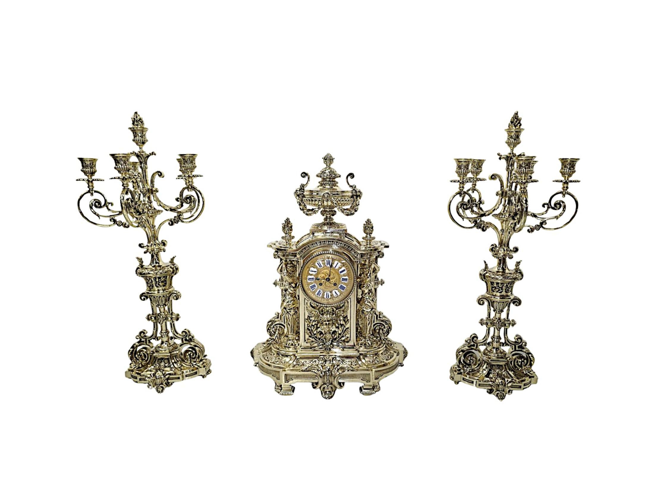 A Very Rare Large 19th Century Bronze French Garniture Clock Set