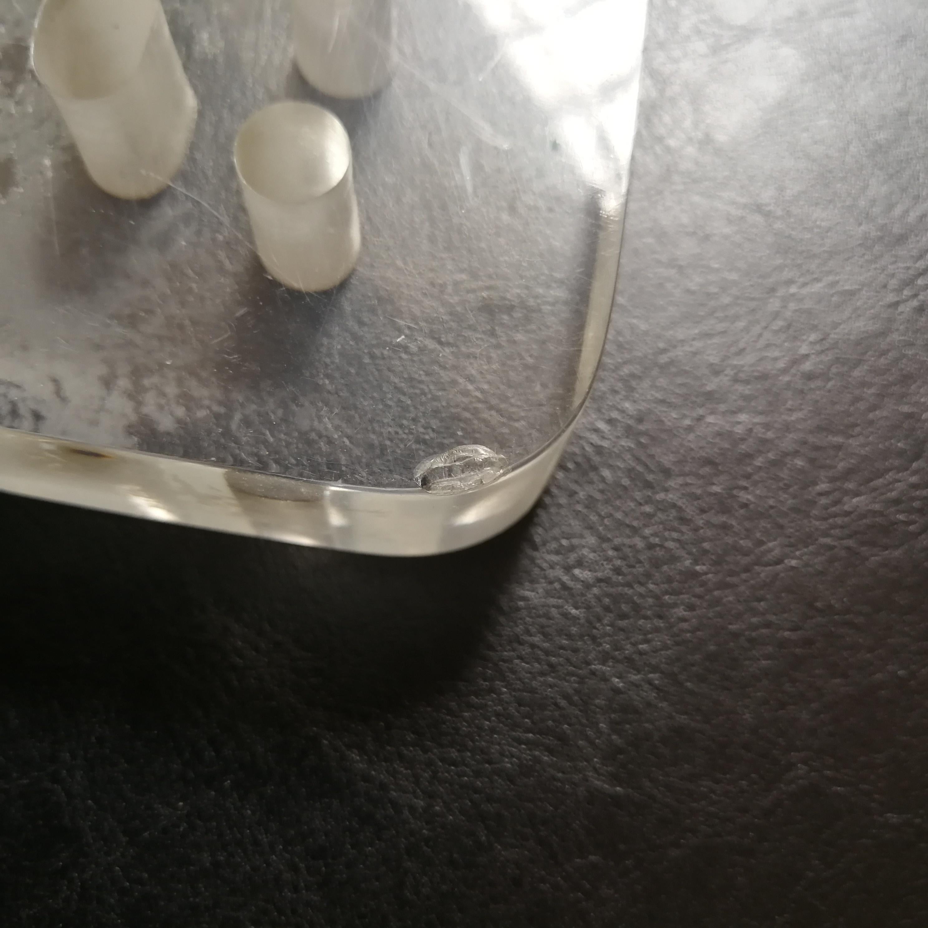 A very rare Lion 'Lucite'.
Designed by Silvio Russo for Guzzini Italy in the 1970 period
The animal is in clear plexiglass and present part of the label of productor
2 little damages are presents (see picture) and the plexiglass present some