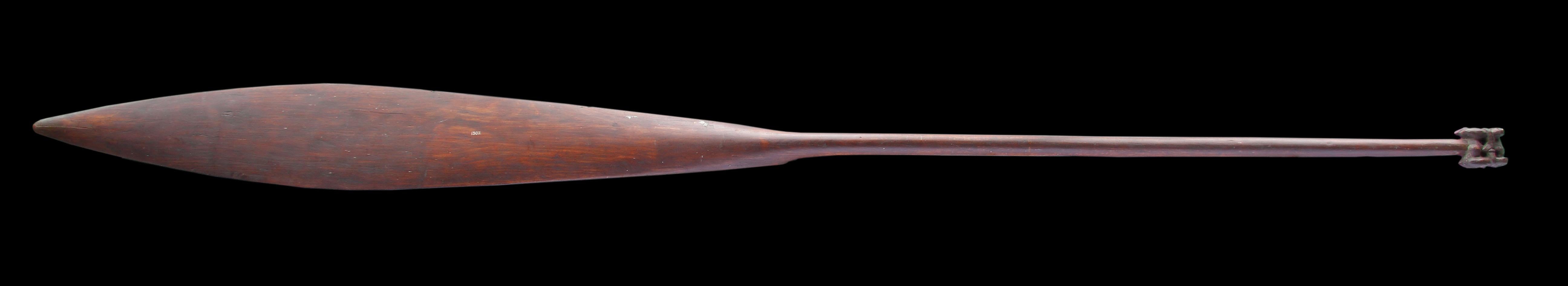 A Very Rare Long Maori Paddle ‘Hoe’ 
Superb colour and patina 
Wood
Maori / New Zealand 
Late 18th / early 19th Century

Size: 217cm long - 85½ ins long

Provenance: 
W.D. Webster, Bicester, no. 1307 
Lt. Gen. A.H.L.F. Pitt-Rivers, acquired from the