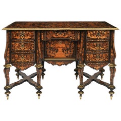 A  Very Rare Marquetry Louis XIV Bureau Mazarin Attributed to Pierre Golle
