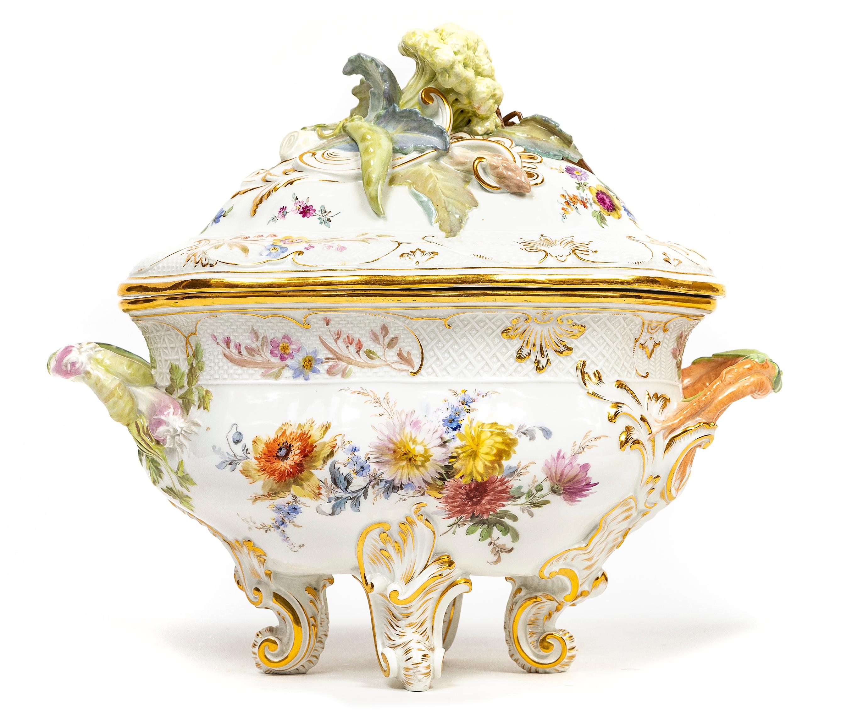 Rococo Revival A Very Rare Meissen Porcelain Tureen and Cover with Vegetable and Lobster Top For Sale