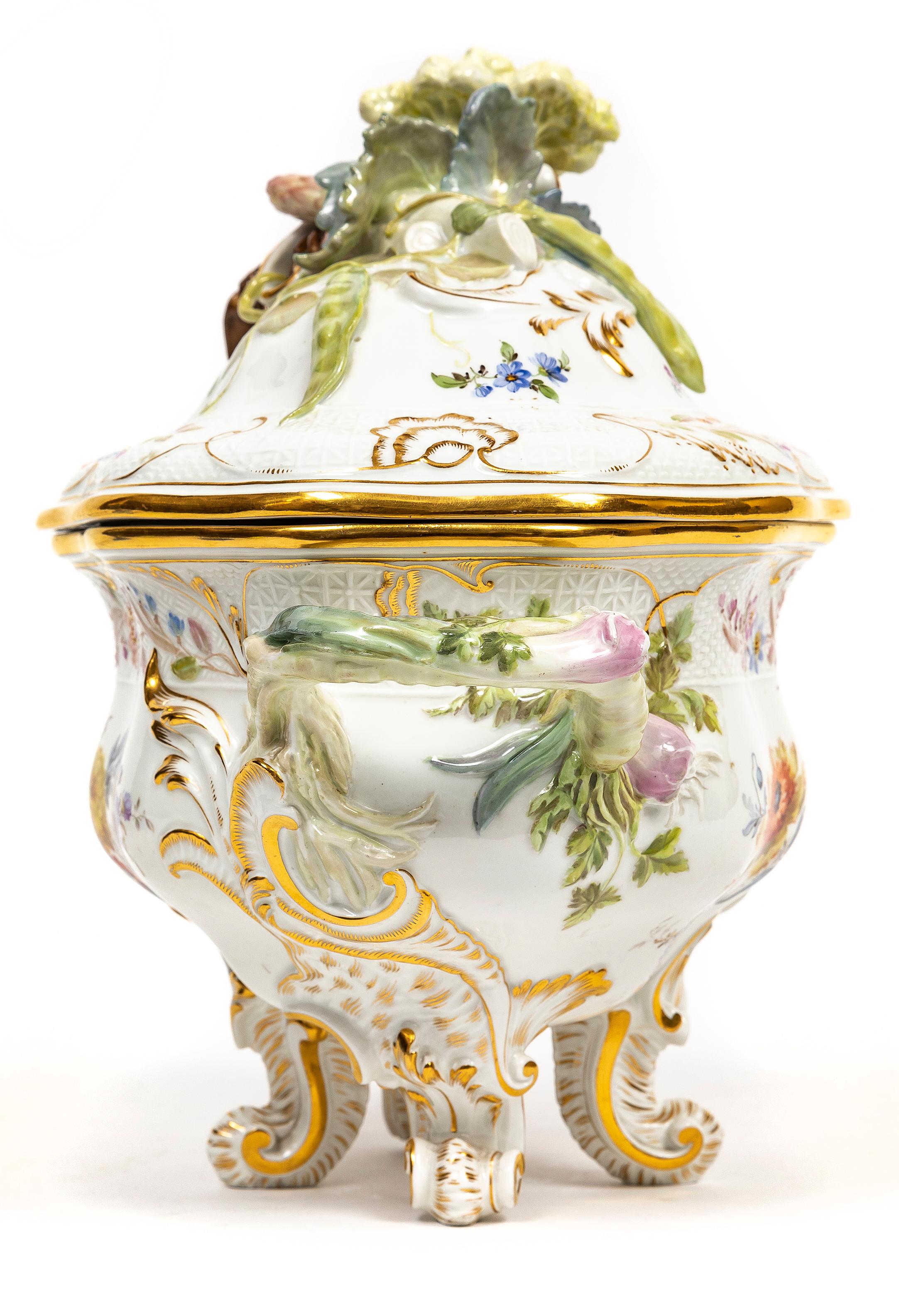 Hand-Carved A Very Rare Meissen Porcelain Tureen and Cover with Vegetable and Lobster Top For Sale