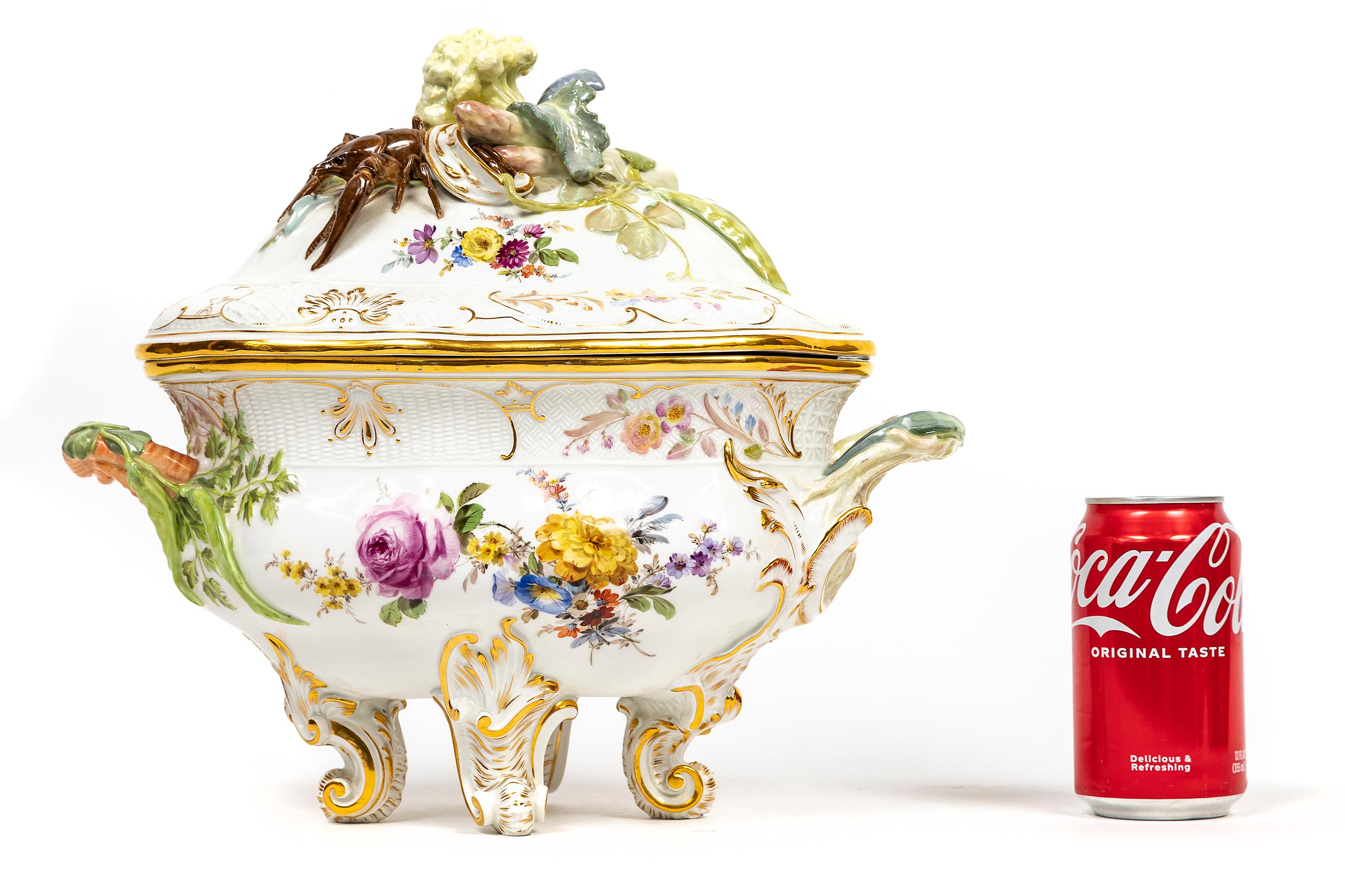 Late 19th Century A Very Rare Meissen Porcelain Tureen and Cover with Vegetable and Lobster Top For Sale