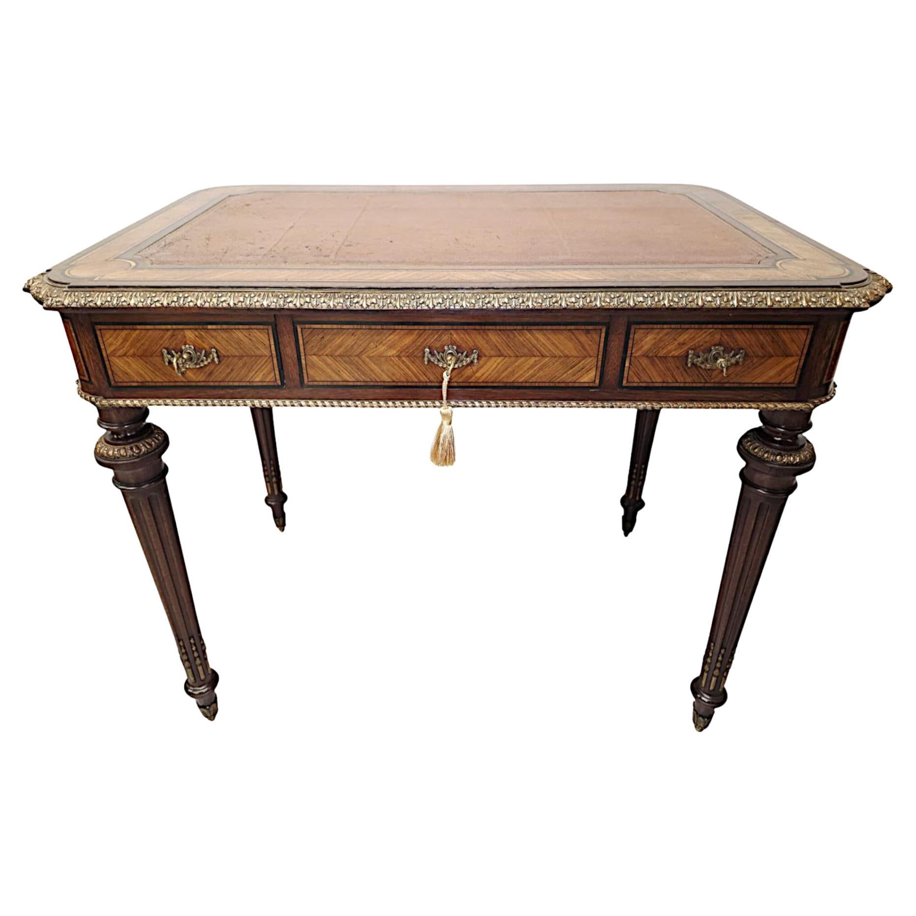 A Very Rare Neat Size 19th Century Leather Top Writing Desk with Ormolu Mounts For Sale