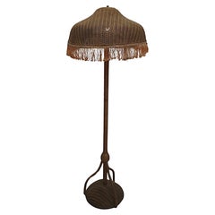 A Very Rare Original 1930's Lloyd Loom Weaved Wicker Rattan Wood Stand Up Lamp