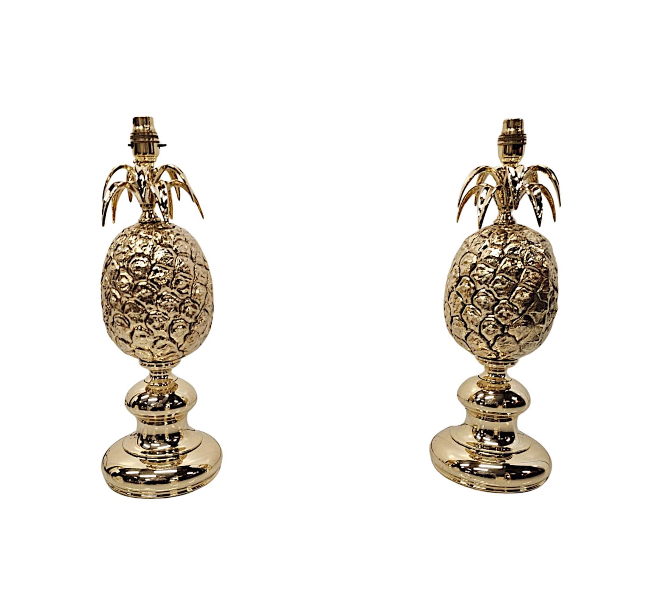 French A Very Rare Pair of 1970's Brass Pineapple Table Lamps For Sale