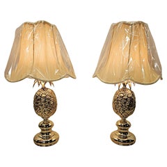 Retro A Very Rare Pair of 1970's Brass Pineapple Table Lamps